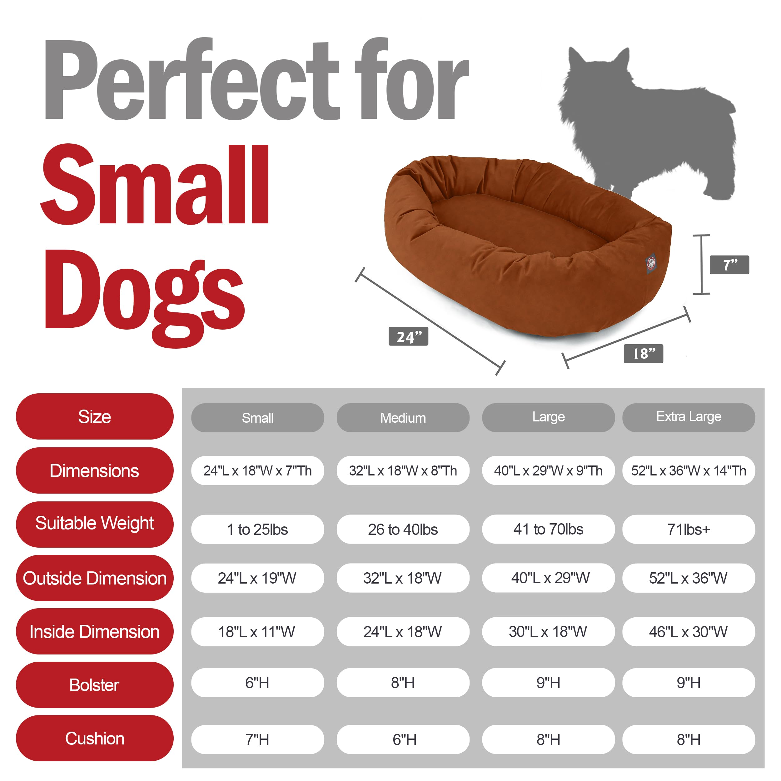 Majestic Pet 24 Inch Suede Calming Dog Bed Washable 24x19x7 (Inch) - Cozy Soft Round Donut Dog Bed with Spine Support for Dogs t