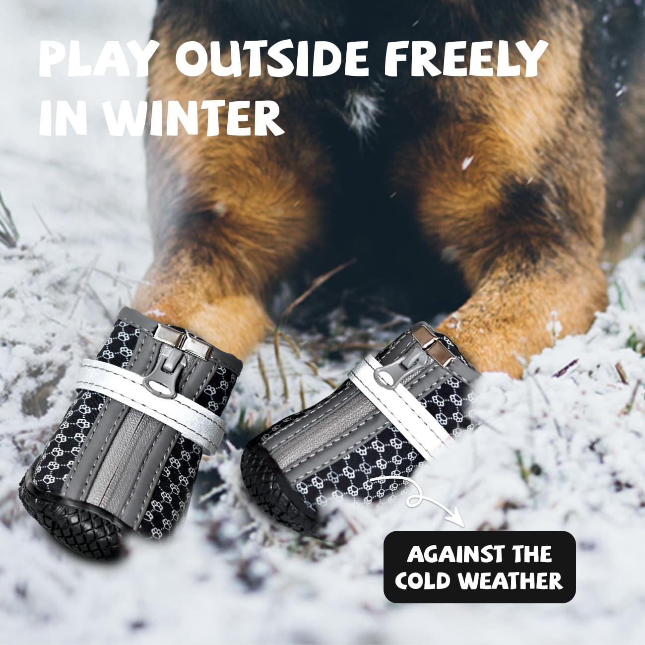 Black Dog Shoes For Small Dogs, Anti-Slip Dog Boots With Reflective Strips, Puppy Paw Protectors For Ourdoor Indoor Walking Wint