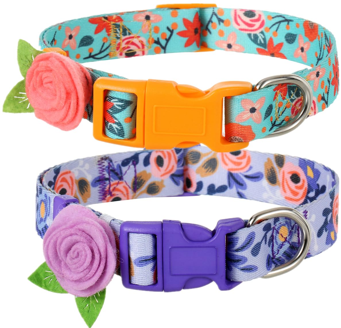 2 Pack Spring Dog Collar For Small Dogs, Quick Release Floral Dog Collar Girl With Flower Bow