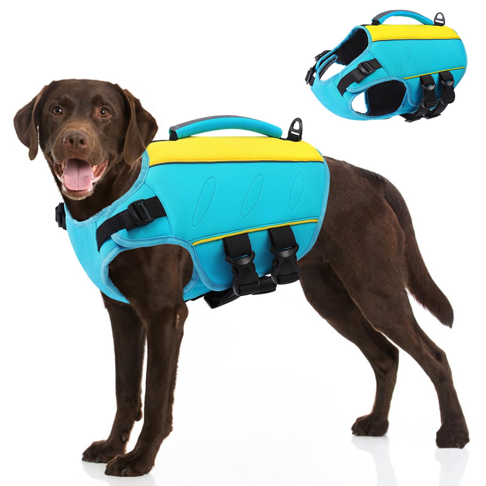 Aofitee Dog Life Jacket Large, Reflective Dog Life Vest For Swimming Boating, Ripstop Dog Swimming Vest With Rescue Handle And S
