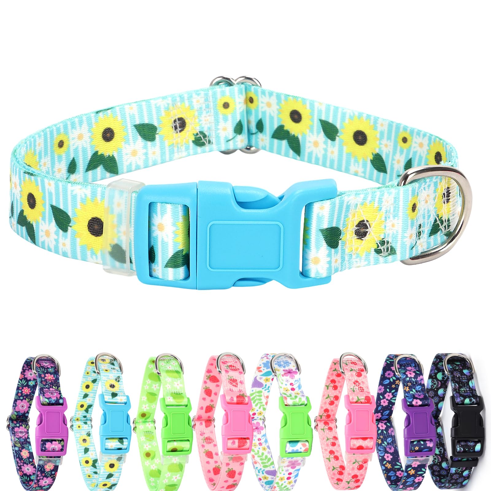 Bule Dog Collars For Medium Dogs,Cute Girl Dog Collar With Sunflower Patterns,Adjustable Comfy Soft Durable Pet Collar For Small