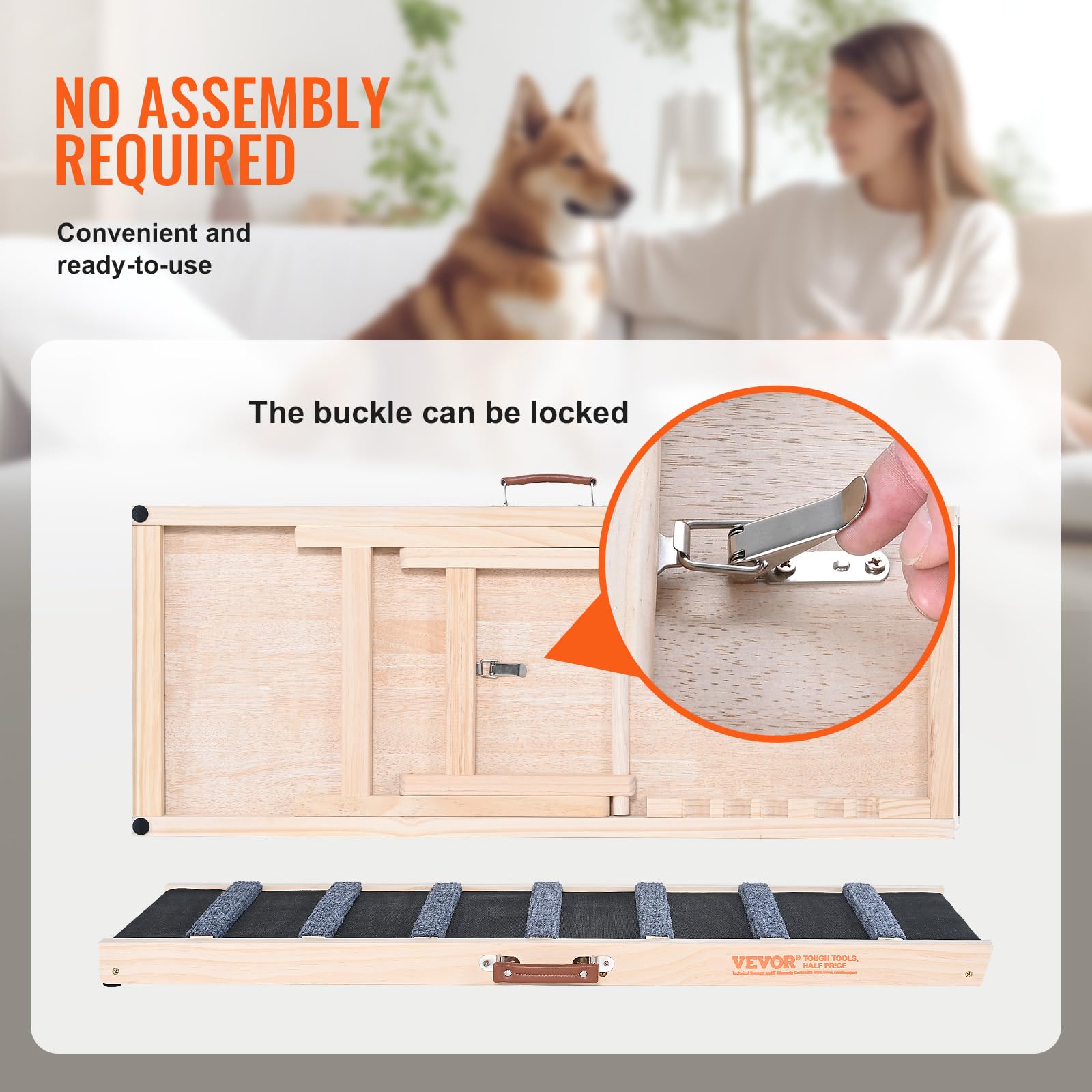 VEVOR Dog Ramp, Folding Pet Ramp for Bed, Adjustable Dog Ramp for Small, Large, Old Dogs & Cats, Wooden Pet Ramp with 39.3 Long