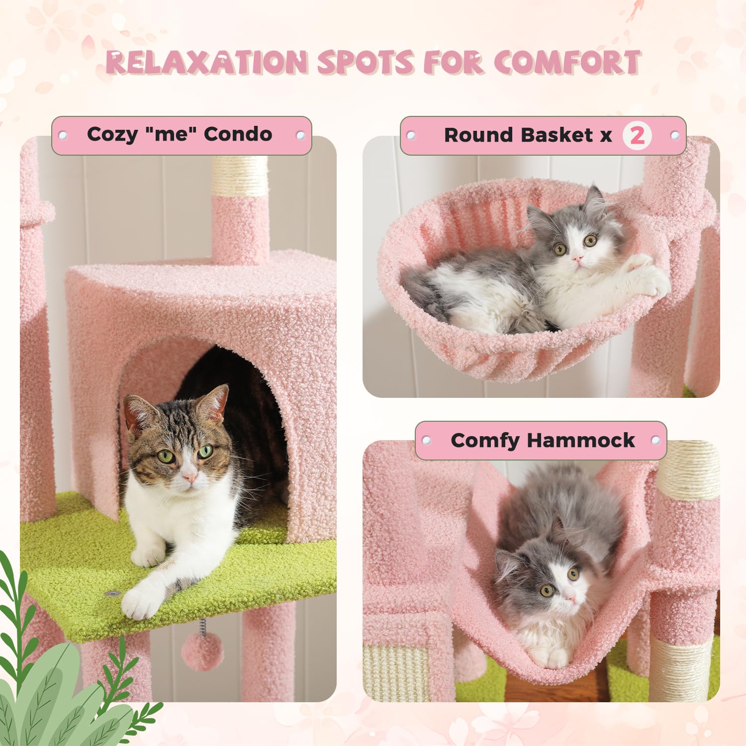 Pawz Road Pink Cat Tree, Floor To Ceiling Cat Tower With Adjustable Height(85-112 Inches), 7 Tiers Climbing Activity Center With