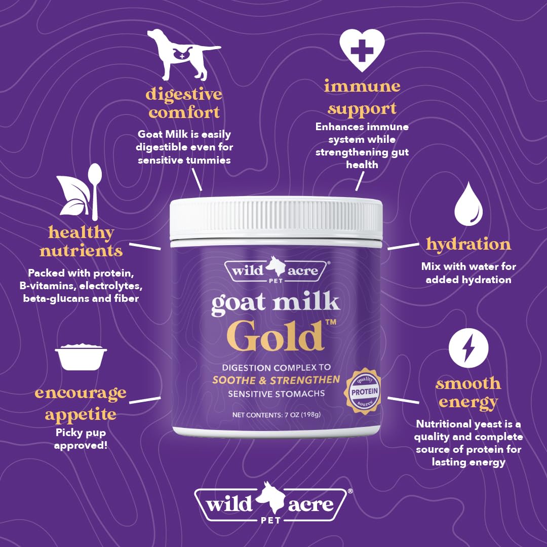 Wild Acre Goat Milk Powder for Dogs - Complete Protein Goat Milk with Nutritional Yeast for Sensitive Stomachs - Gentle Probioti