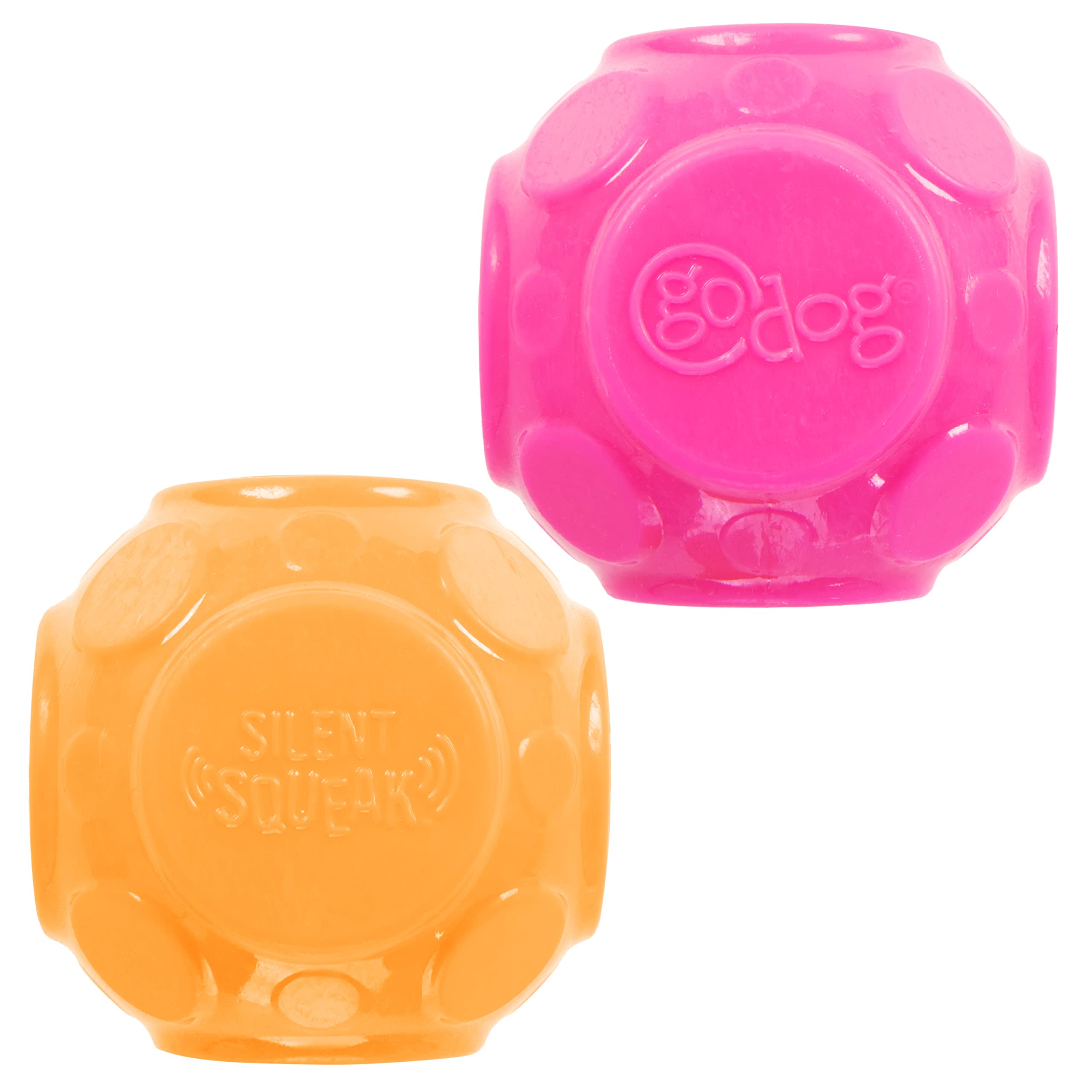 Godog 2-Pack Silent Squeak Ball Dog Toy Set, For Light To Moderate Chewers - Orange/Pink, 2-Pack