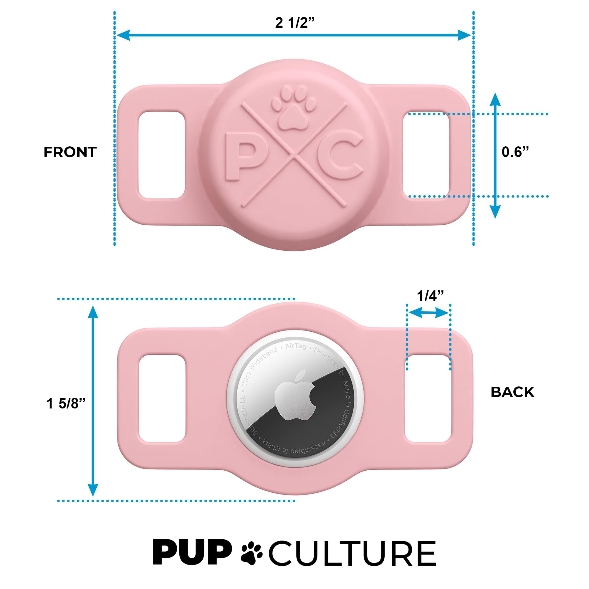 Pup Culture Airtag Cat Collar Holder - Extra-Durable, Lightweight, Protective - Track Your Cat With Apple Airtag Technology