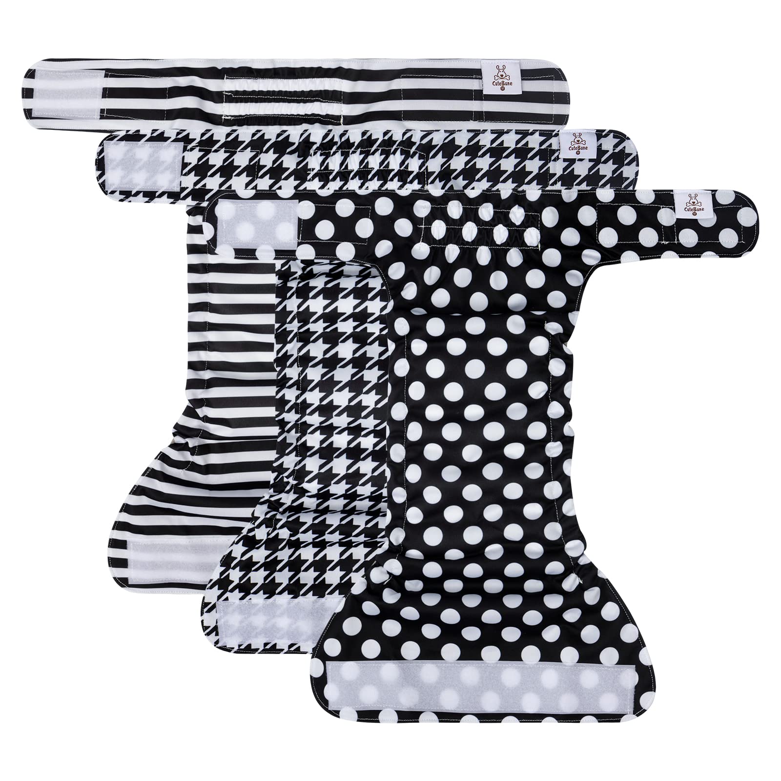 Cutebone Washable Dog Diapers Female No Tail Hole 3 Pack Reusable Doggie Period Training Pants For Docked-Tail Frenchie French Bulldog Boston Terrier Without Tail Wwd06M