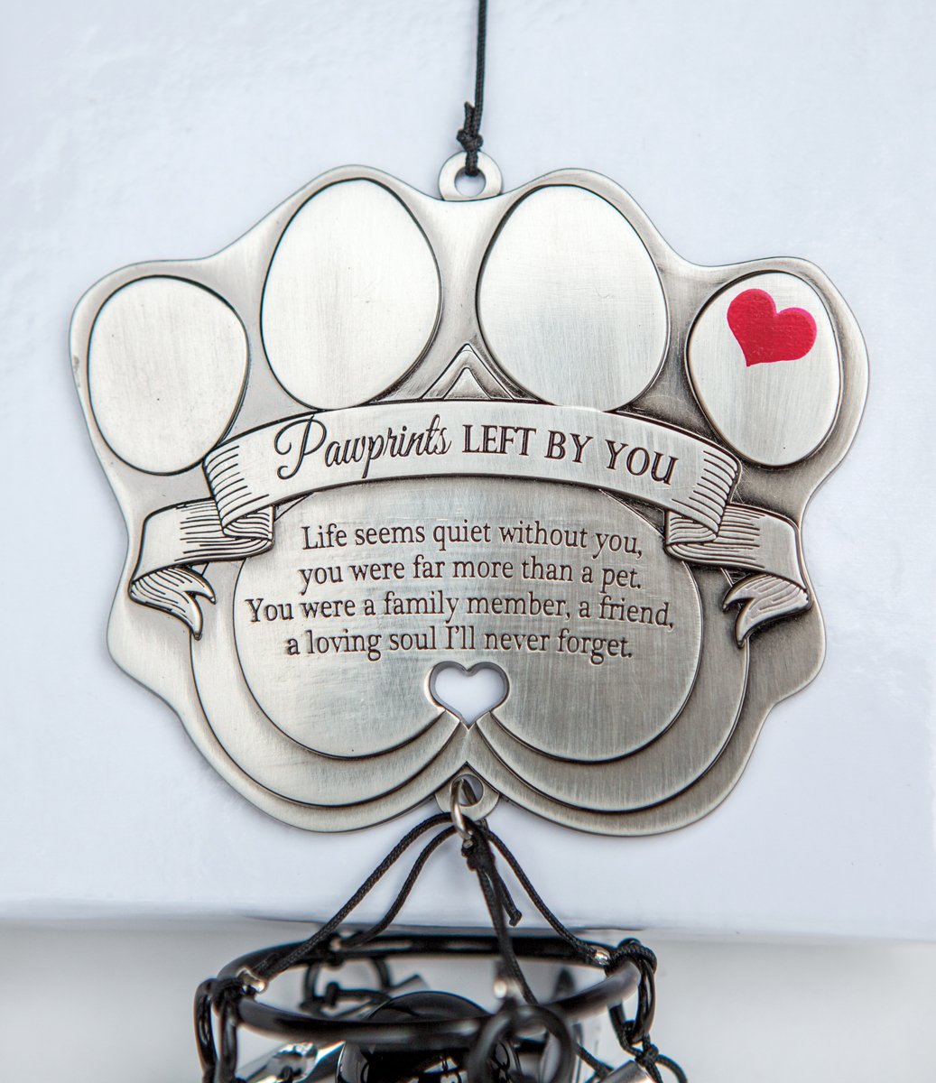 Pet Memorial Wind Chime - 18' Metal Casted Pawprint Wind Chime - A Beautiful Remembrance Gift For A Grieving Pet Owner - Includes Pawprints Left By You Poem Card