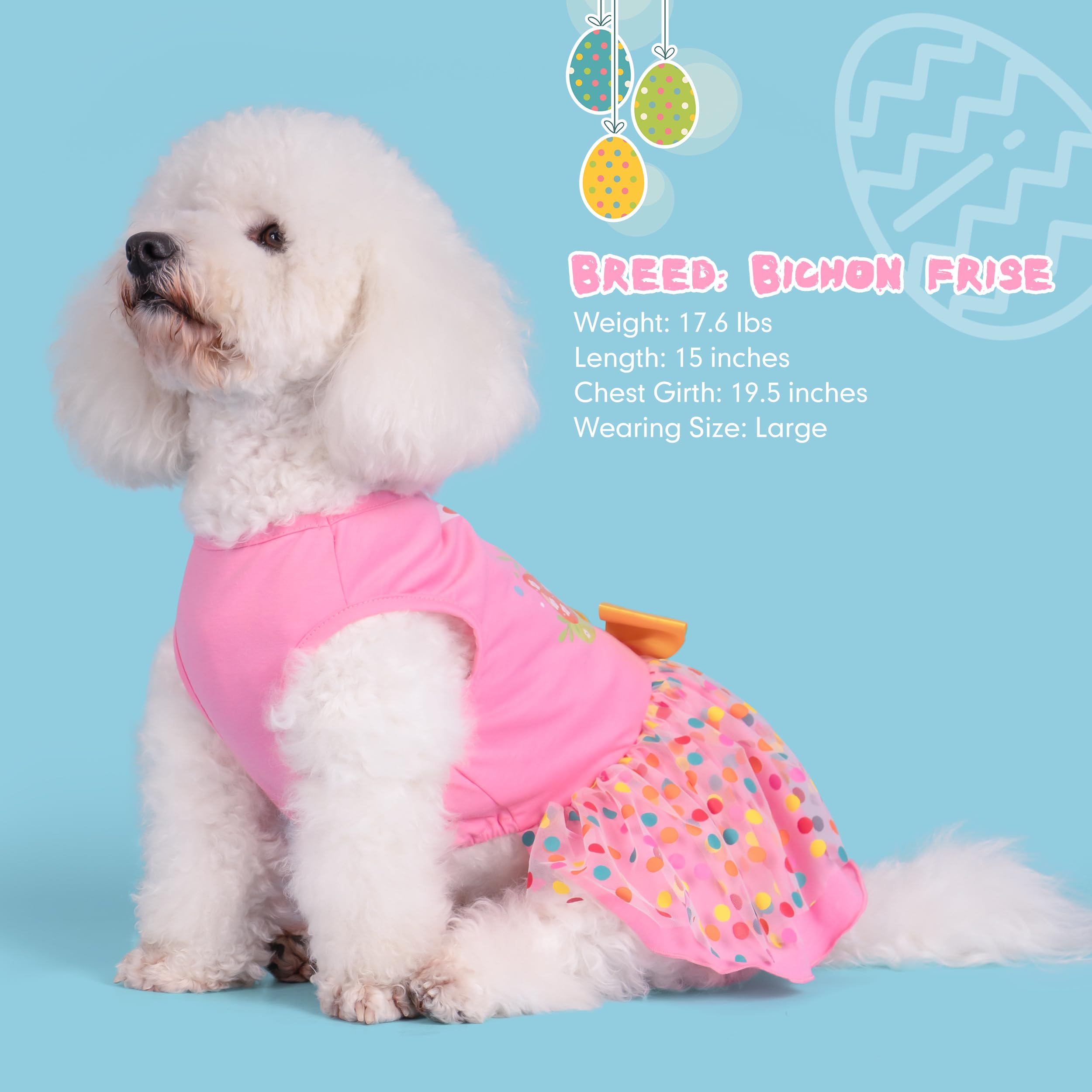 Cyeollo Easter Day Dog Dress Holiday Outfit Dog Clothes Girl Skirt Bunny Egg Print Tulle Doggie Dresses For Medium Large Dogs Pe