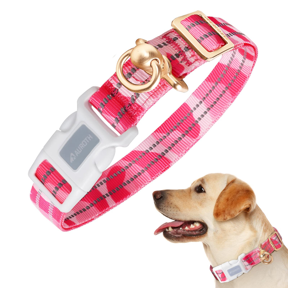 Auroth Dog Collar For Medium Large Dogs, Reflective Dog Collar, Soft Nylon Adjustable Dog Collars With Heavy Duty Metal D Ring Tangle Free (Large:15.7'-27.1', Pink Camo)