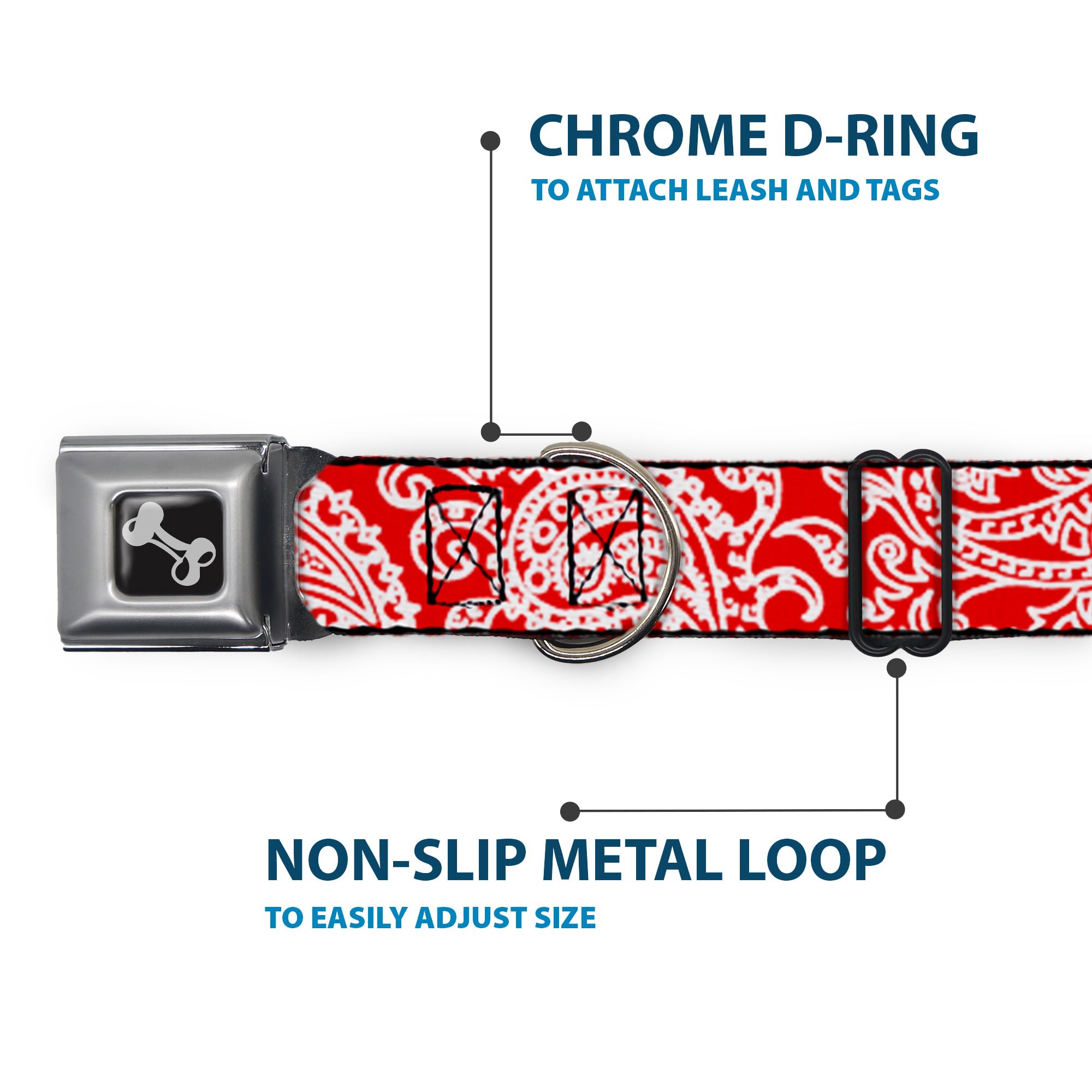 Buckle-Down Seatbelt Buckle Dog Collar - Bandana/Skulls Red/White - 1 Wide - Fits 15-26 Neck - Large