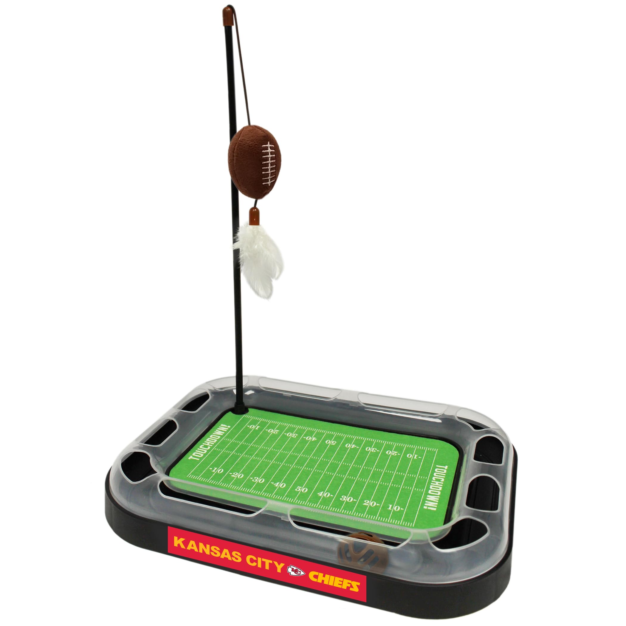 Pets First Cat Plush Toy KANSAS CITY CHIEFS FOOTBALL FIELD CAT SCRATCHER TOY with CATNIP Filled Plush FOOTBALL Toy & Feather Cat