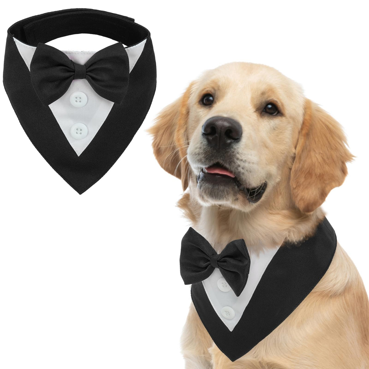 Fuamey Dog Tuxedo,Formal Dog Wedding Bandana Dog Collar With Bow Tie Dog Birthday Costume Adjustable Pet Party Tux Dog Wedding Attire,Dog Valentines Outfit Cosplay For Small Medium Large Pets Black Xl
