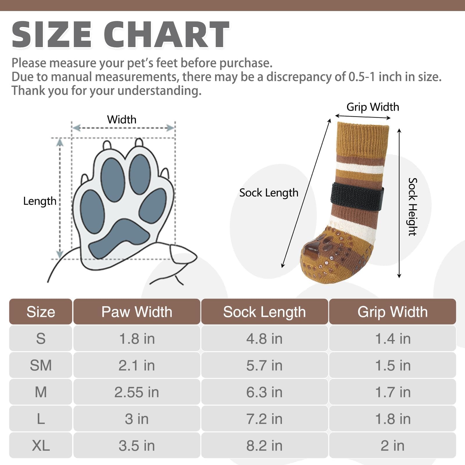 KOOLTAIL Anti Slip Dog Socks for Cold Pavement to Prevent Licking Paws with Grippers, 3 Pairs Winter Paw Protector, Double Sides