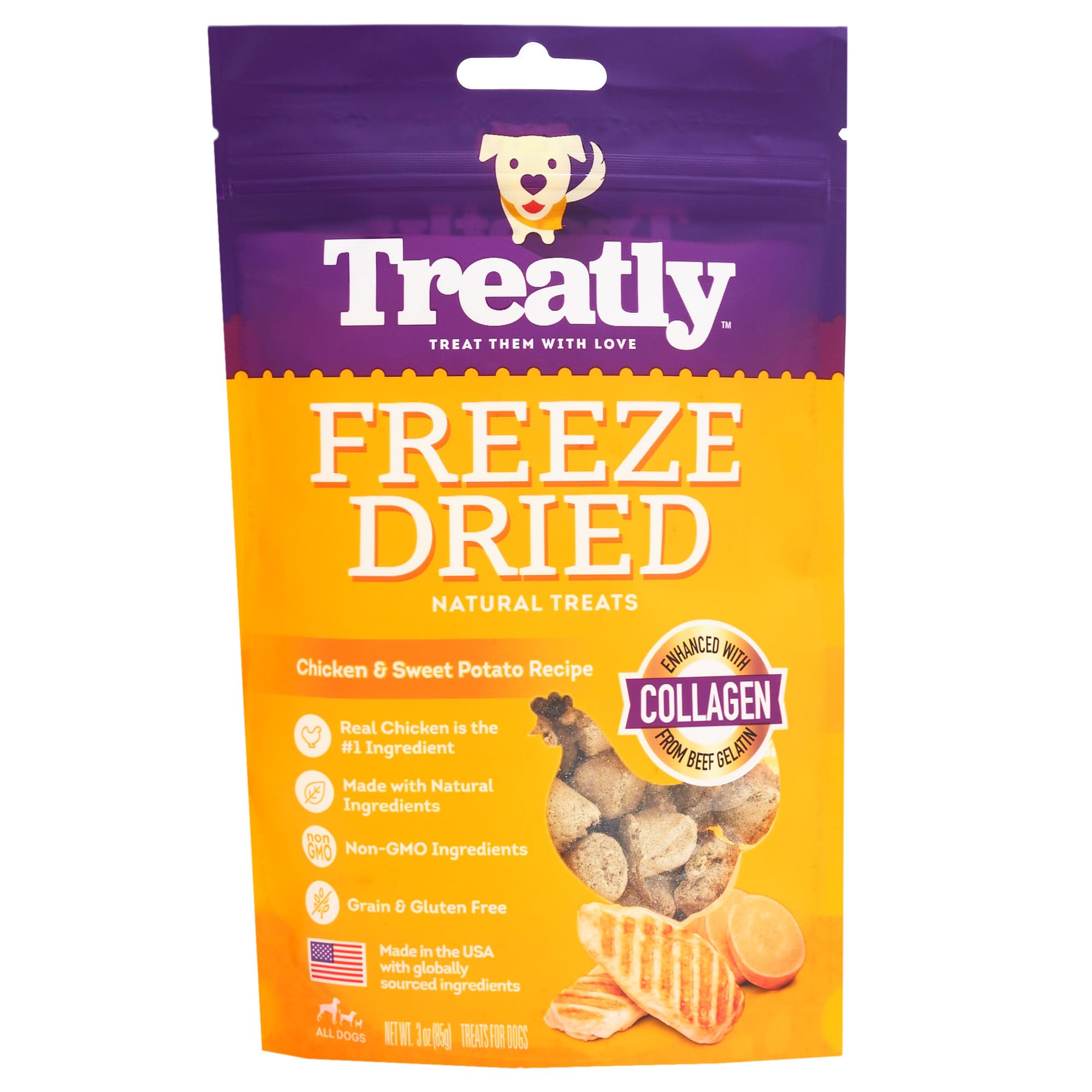 Treatly Freeze Dried Chicken & Sweet Potato w/Collagen Dog Treats - 3oz/1 Pack