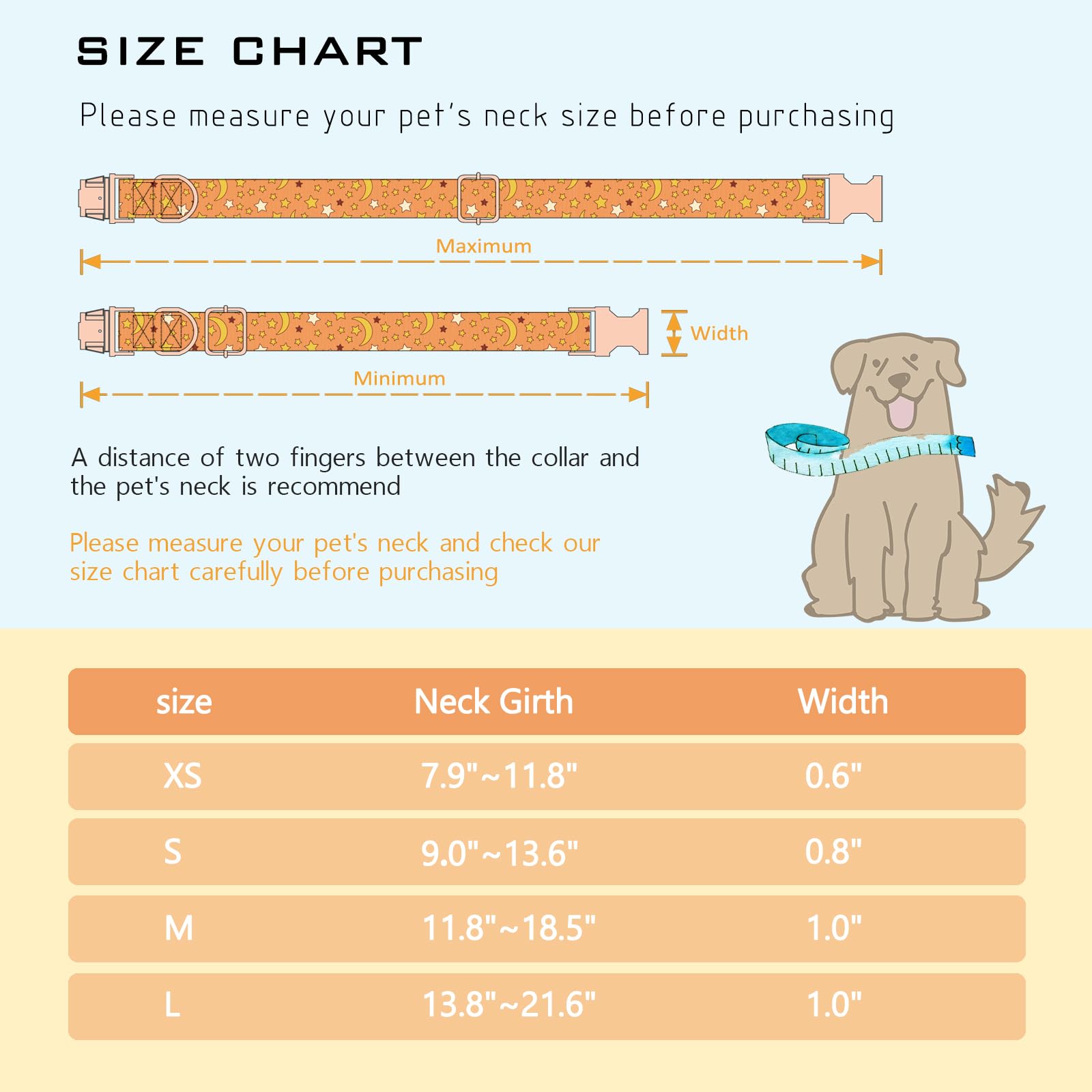 Faygarsle Orange Stars Moon Pattern Dog Collar For Small Medium Large Dogs Cute Puppy Collars For Female Dogs For Summer Spring