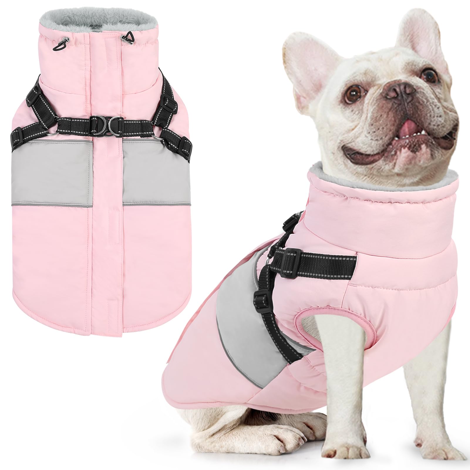 Aofitee Small Dog Coat, Dog Winter Coat, Dog Coat With Harness Built In, Warm Dog Jacket With Zipper & Fleece Collar, Waterproof
