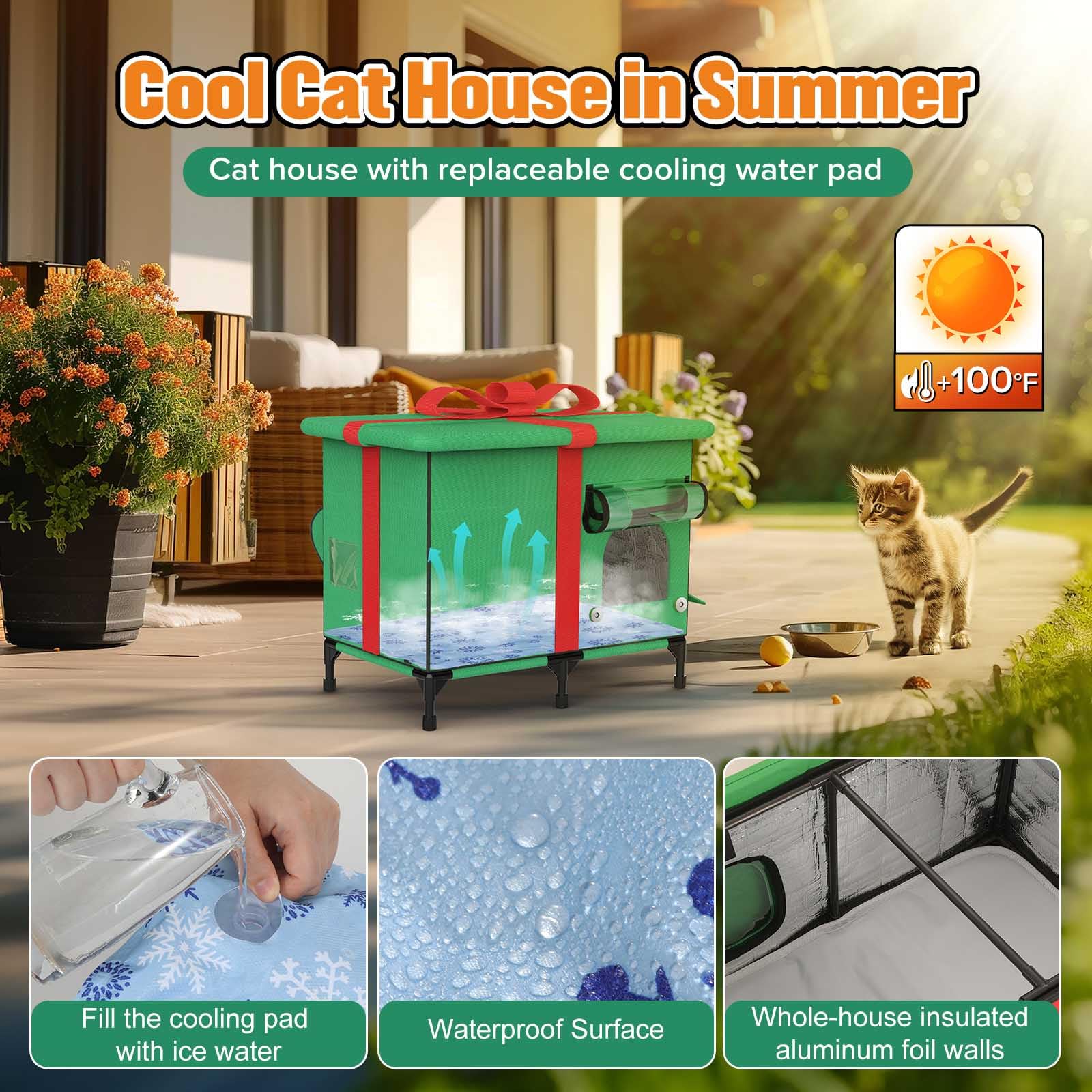 Neaiyda Outdoor Cat House, Weatherproof And Insulated Outside Cat Shelter With Heated Pad And Cooling Pad(4 Seasons Universal),G