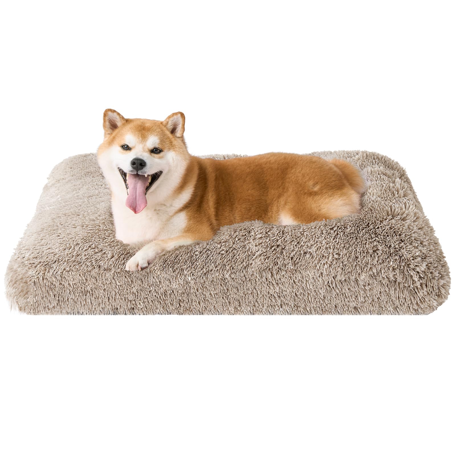 Eheyciga Fluffy Dog Crate Bed For Large Dogs, Plush Faux Fur Crate Pad, Calming Anti Anxiety Large Dog Bed, Washable Soft Warm M