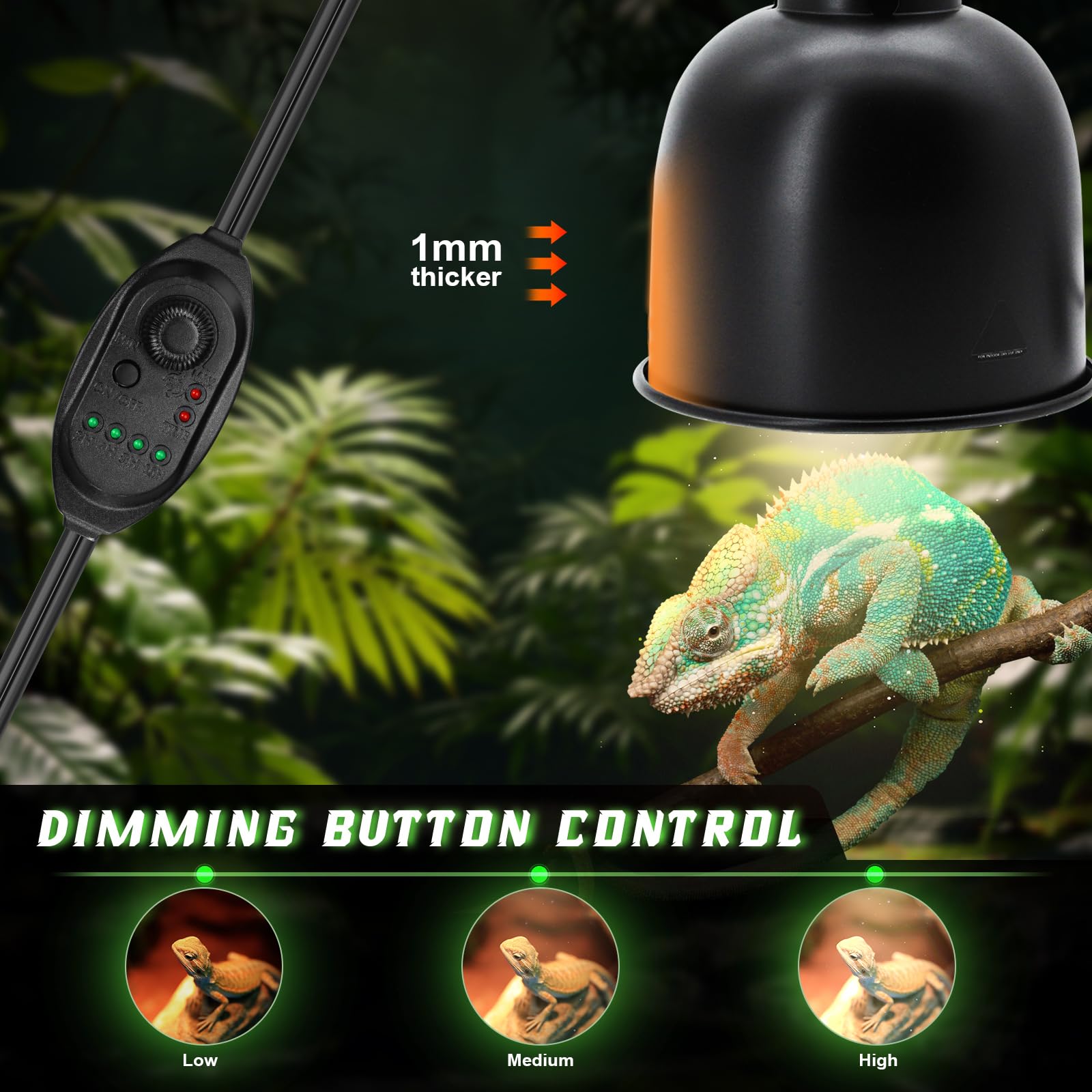 Mecesor Reptile Light Fixture With Dimming Switch And Timer, 5.5 Inch Deep Dome Reptile Heat Lamp Fixture, Reptile Lamp Fixture