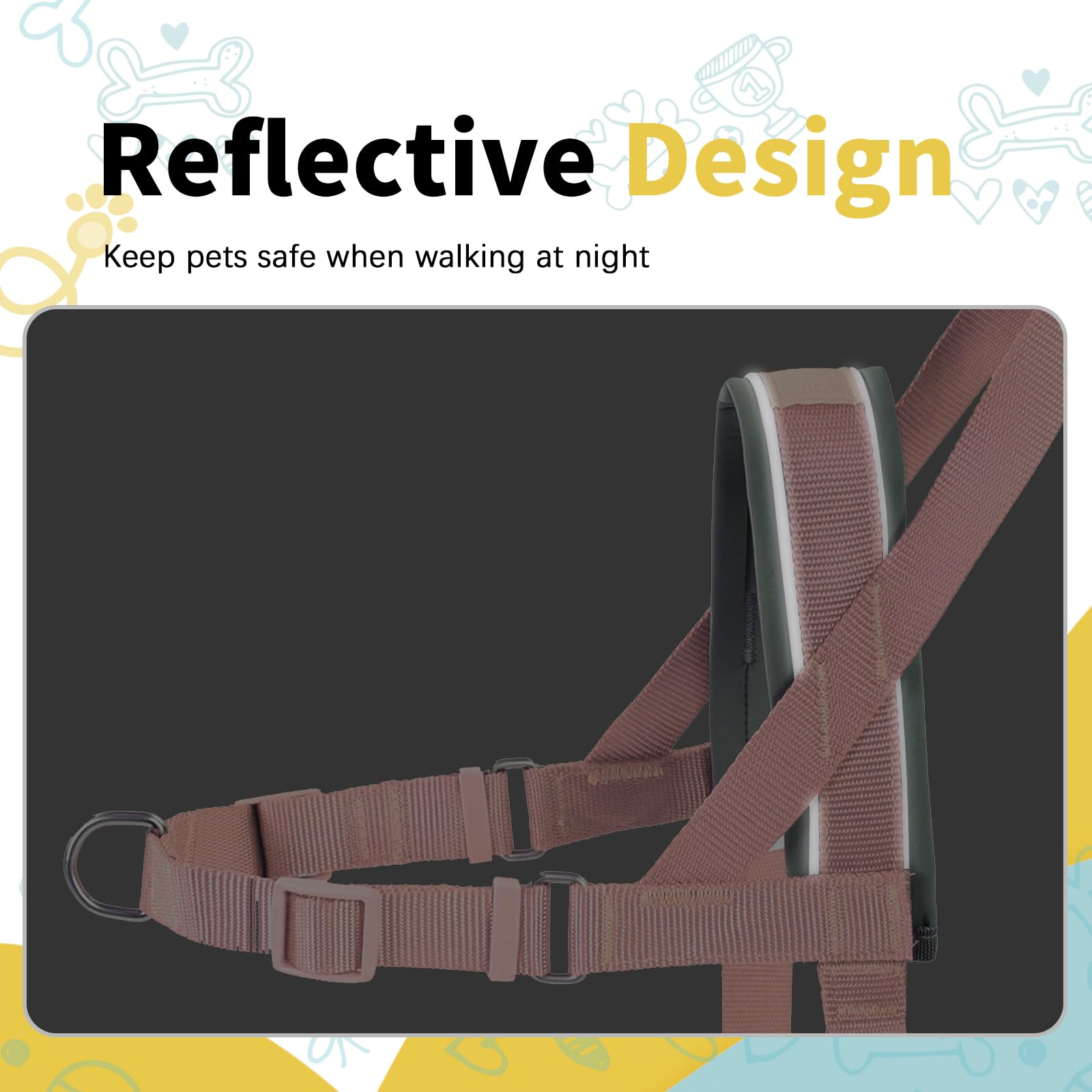 Wisedog No Pull Dog Harness - Adjustable Webbing Dog Halter Harness With Reflective Soft Padded For Large Dogs(Gossamer Pink, L|