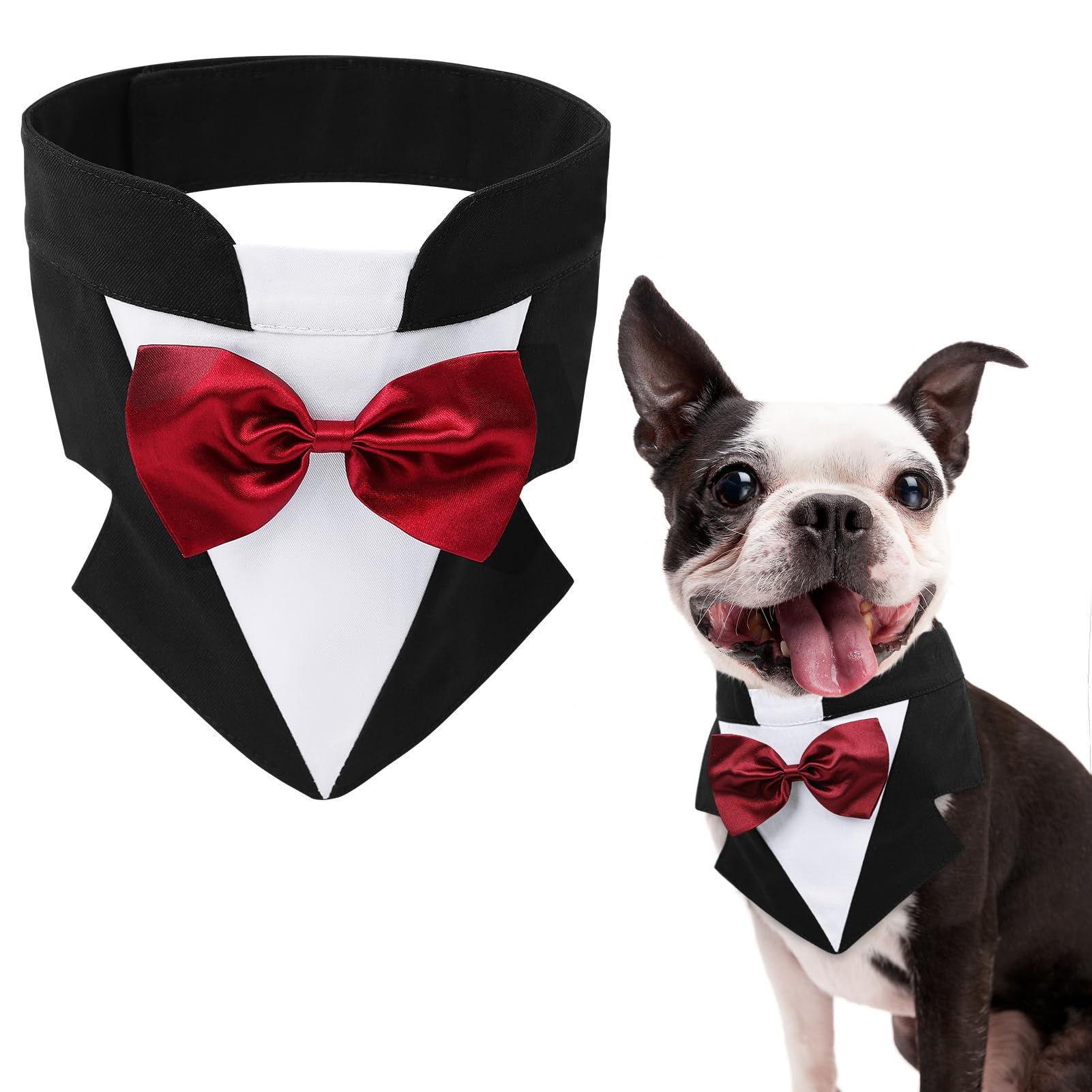 Aofitee Formal Dog Tuxedo, Medium Dog Wedding Bandana Collar With Bow Tie, Adjustable Dog Birthday Costume Valentines Outfits, B