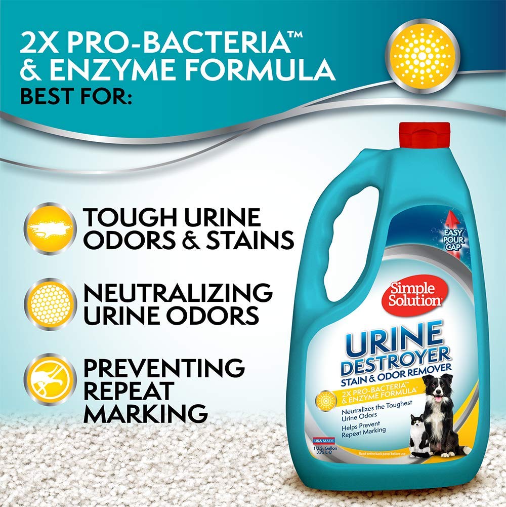 Simple Solution Pet Urine Destroyer | Enzymatic Cleaner With 2X Pro-Bacteria Cleaning Power | Targets Urine Stains And Odors | 1 Gallon, 128 Oz Refill