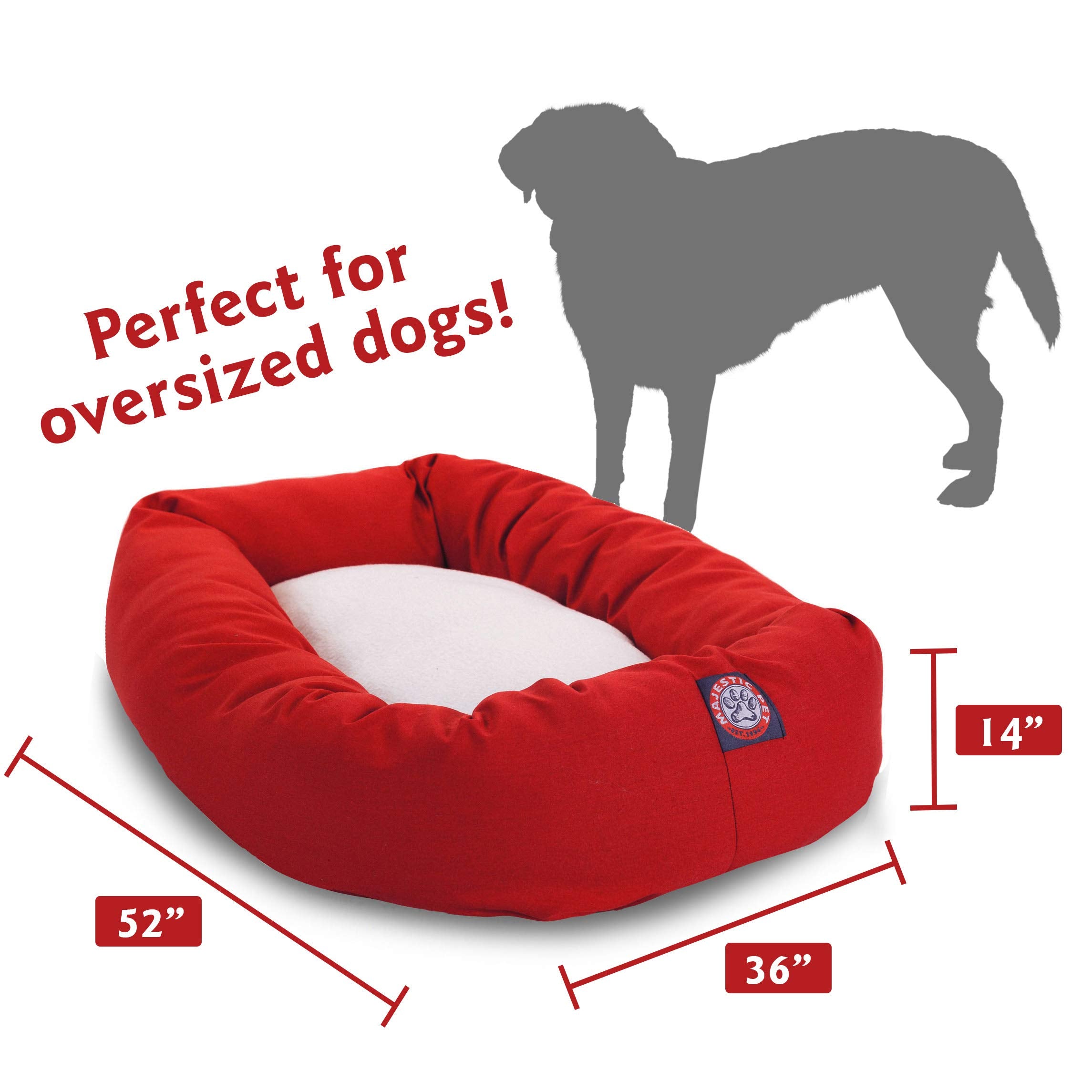 52 Inch Red & Sherpa Bagel Dog Bed By Majestic Pet Products