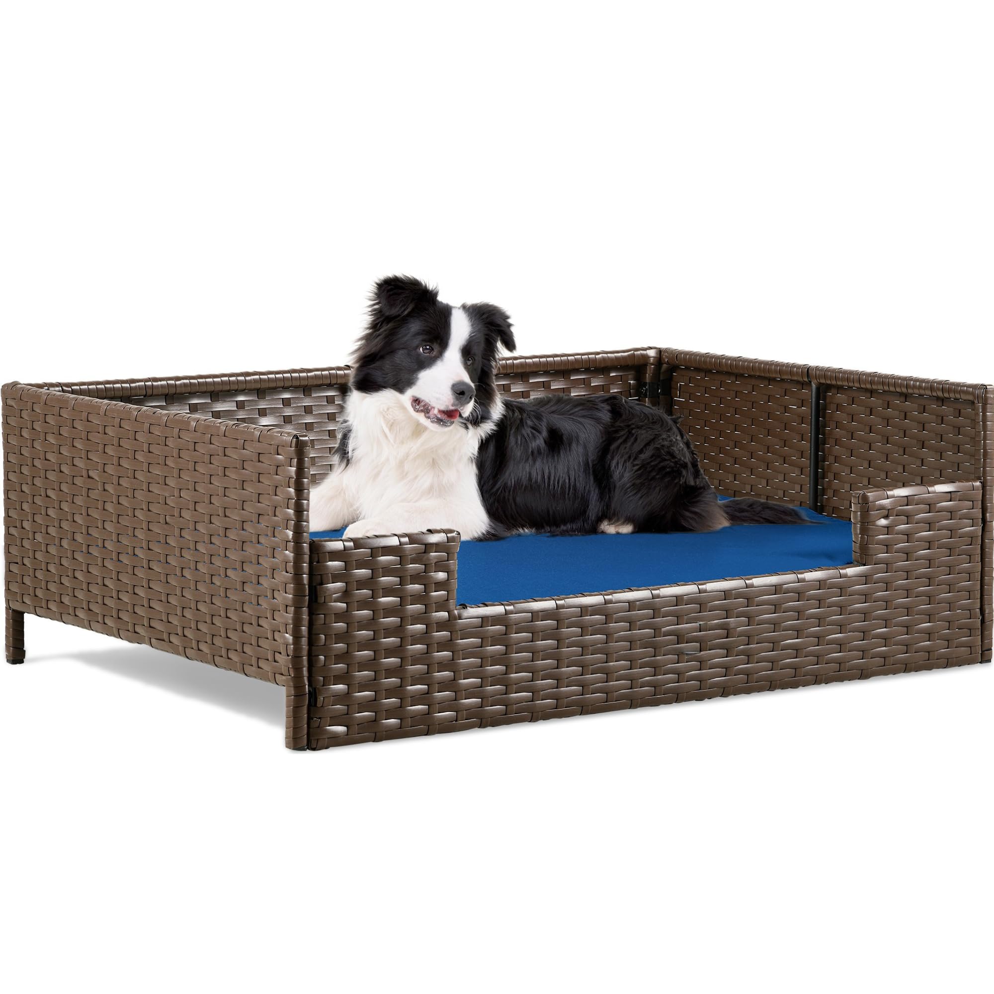 Yitahome Rattan Dog Sofa Bed With Cushion,Wicker Pet Bed Sofa Couch Indoor Outdoor Water Resistant For Large Medium Small Dogs C