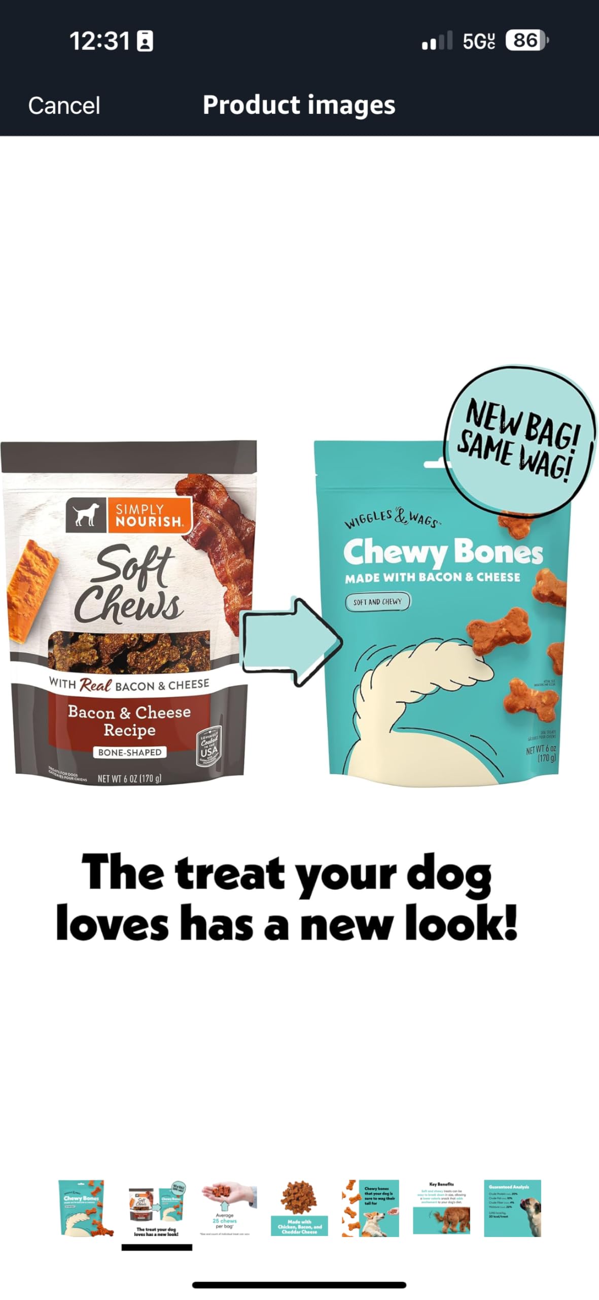 Wiggles & Wags Chewy Bones Dog Treats, Bacon & Cheese Flavor, Soft and Chewy, 2 Pack