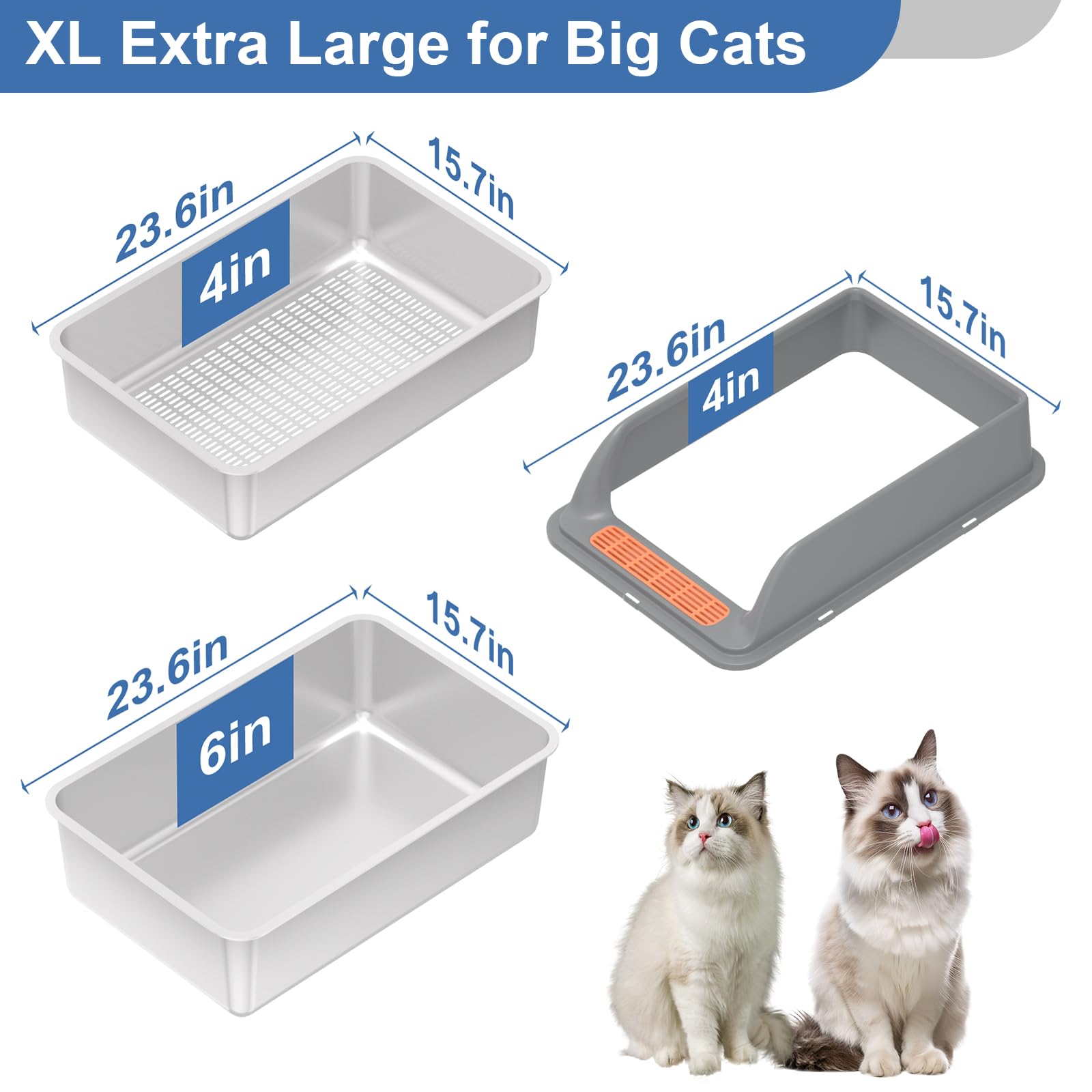 Yoochee Stainless Steel Sifting Litter Box With Lid, Xl Extra Large Sifting Cat Litter Box For Pine Pellets & Big Cats,Metal Pel