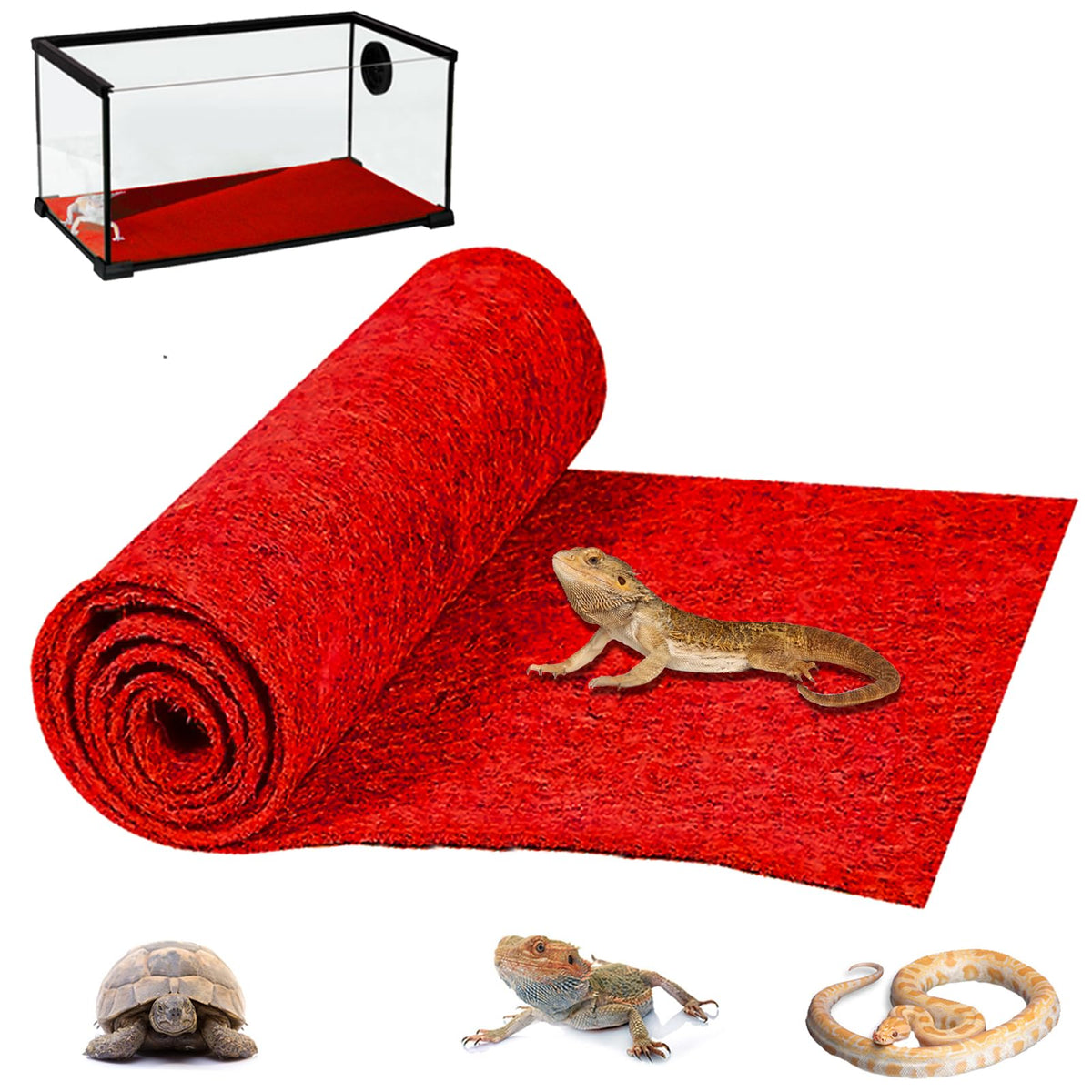 Hercocci Reptile Carpet, 39’’ X 20’’ Terrarium Bedding Substrate Liner Reptile Cage Mat Supplies For Bearded Dragon Lizard Tortoise Leopard Gecko Snake (Red)