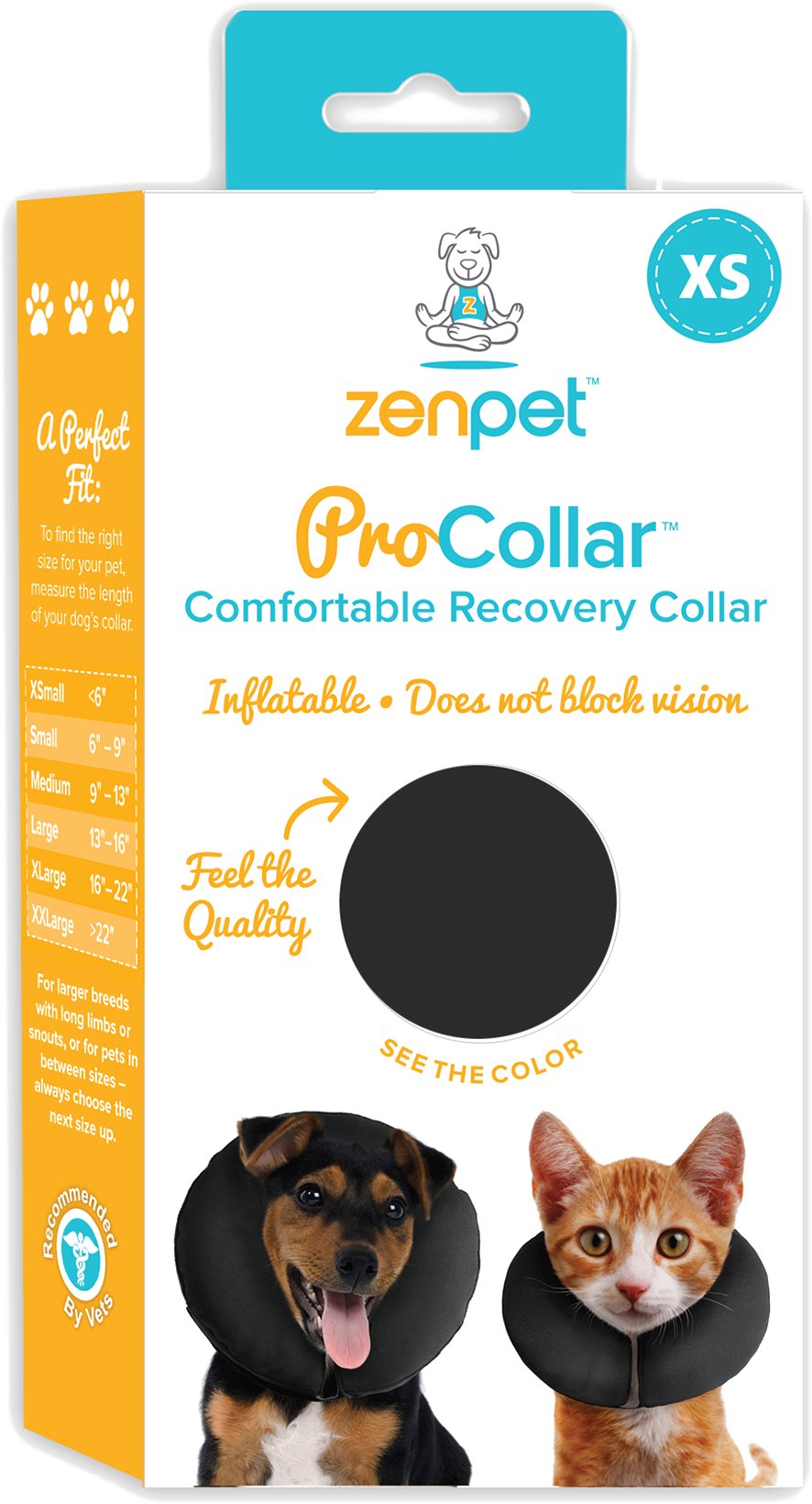ZenPet Protective Inflatable Recovery Collar for Dogs and Cats - Soft Pet Collar Does Not Block Vision E-Collar - Designed to Pr