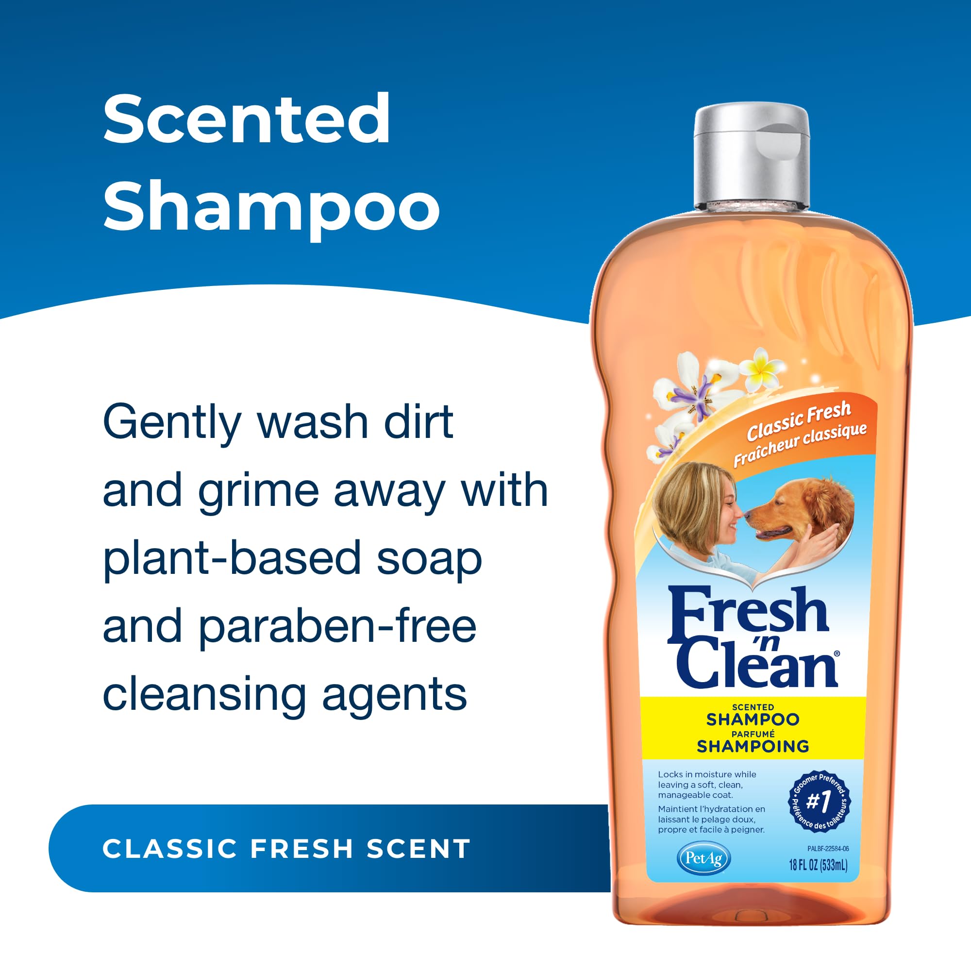Pet-Ag Fresh ’N Clean Scented Shampoo, Classic Fresh Scent - 18 Oz - Moisturizes With Vitamin E & Aloe Vera - Strengthens & Repairs Coats - Soap Free