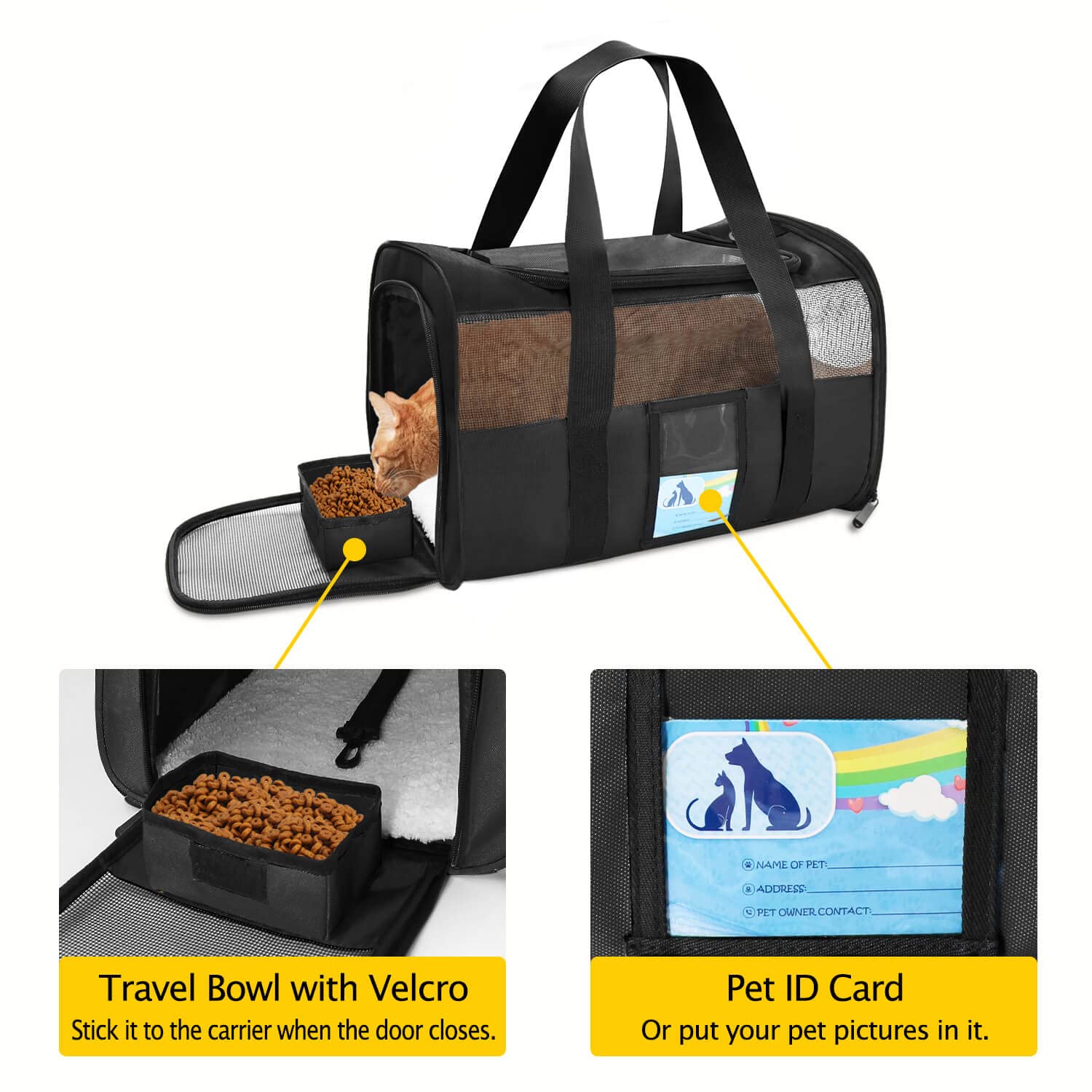 Refrze Pet Carrier - Airline & TSA Approved, Soft Cat & Dog Carrier for Medium & Small Pets, Up to 15 Lbs, Black