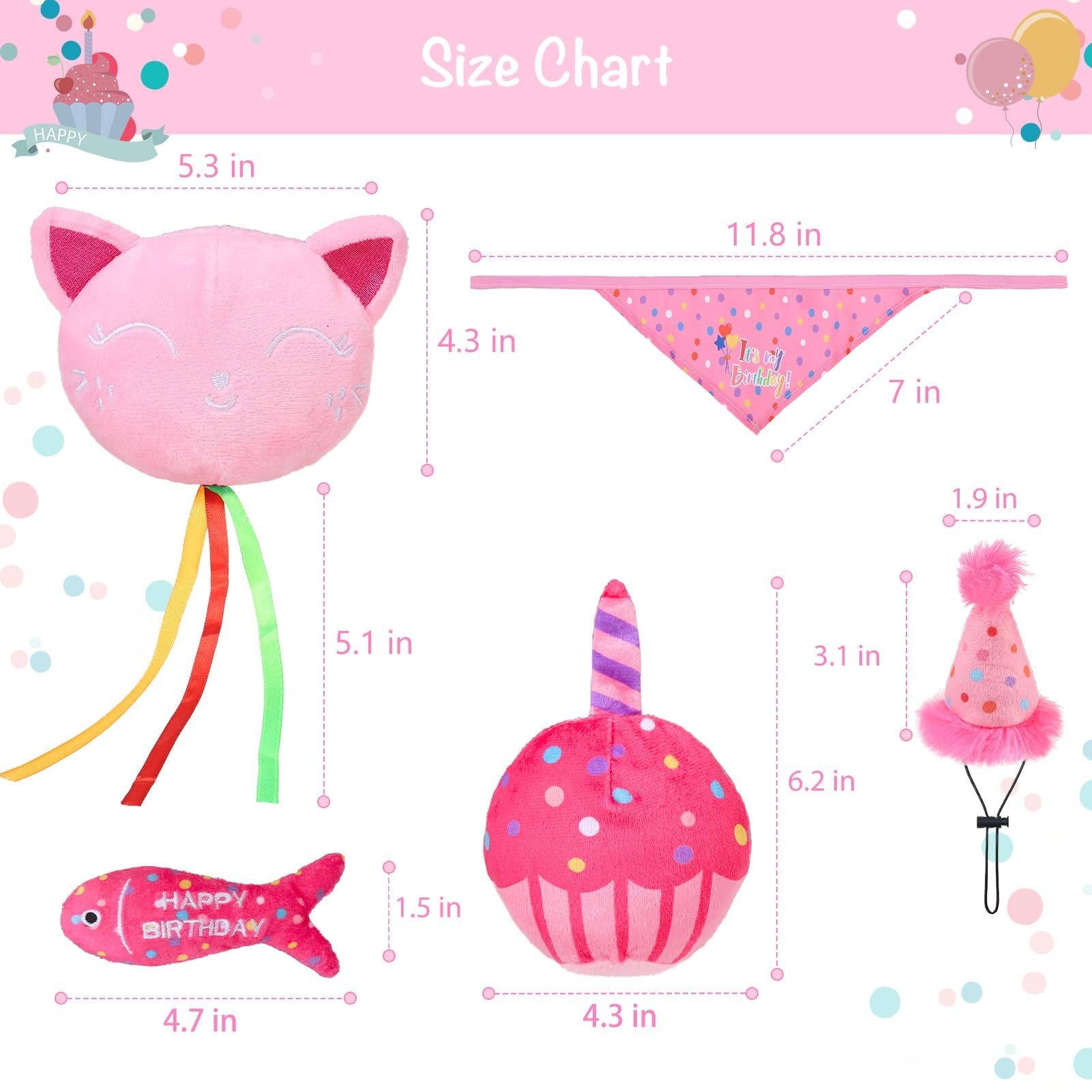 Bingpet Catnip Toys For Indoor Cats, Cat Birthday Hat And Interactive Plush Kitten Chew Toys - Cute Cake, Fish, Balloon Toys Wit