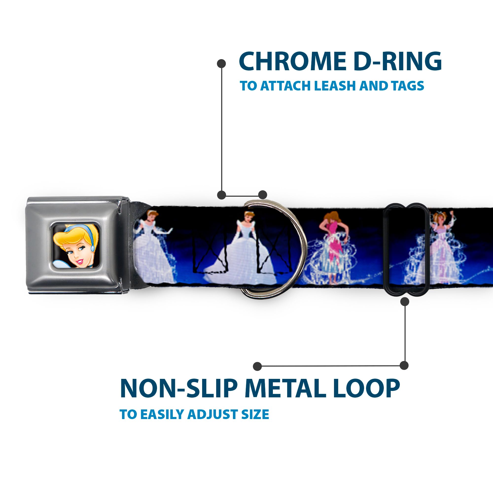 Buckle-Down Seatbelt Buckle Dog Collar - Cinderella Transformation Blue Fade - 1' Wide - Fits 11-17' Neck - Medium