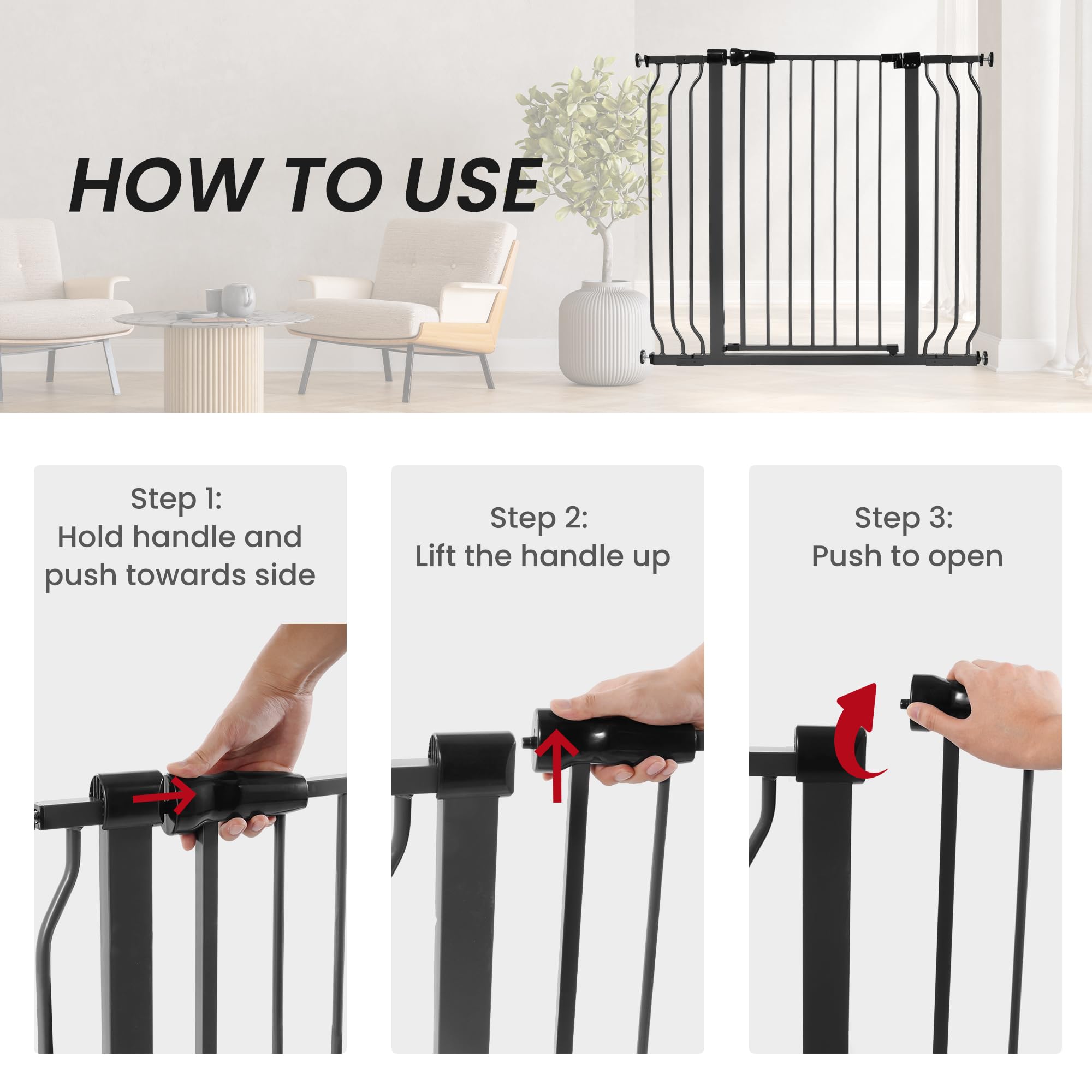 Balancefrom Easy Walk-Thru Safety Gate For Doorways And Stairways With Auto-Close/Hold-Open Features, 36-Inch Tall, Fits 29.1 - 43.3 Inch Openings, Graphite