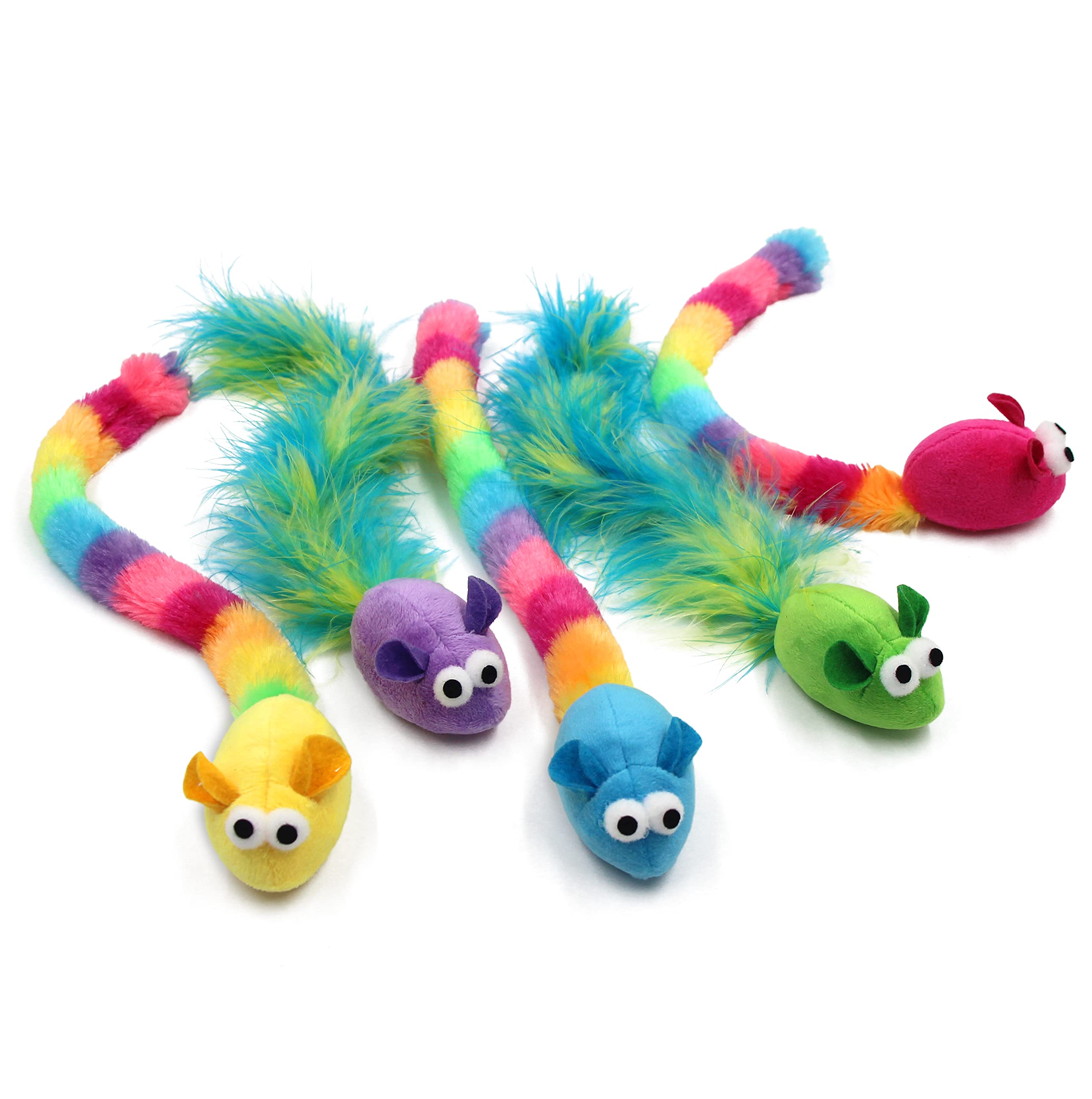 Jumpaws 5 Pack Interactive Catnip And Feather Cat Toys, Multi-Colored Mice With Long Feather Tail, Accessories For Indoor Cat, C