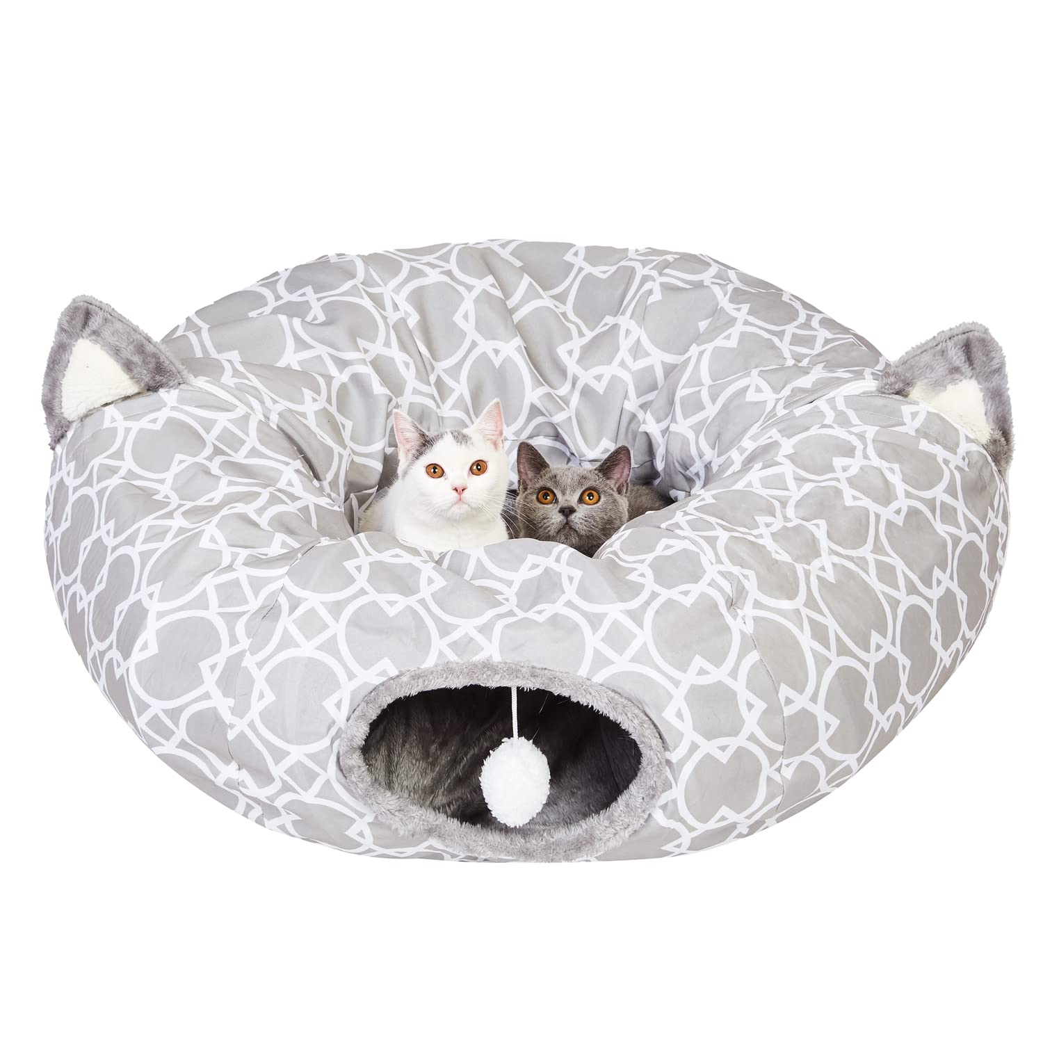 Luckitty Geometric Cat Tunnel Bed Oxford Outside With Plush Inside,Cats Toys Collapsible Tunnel Tube With Balls, For Rabbits, Ki