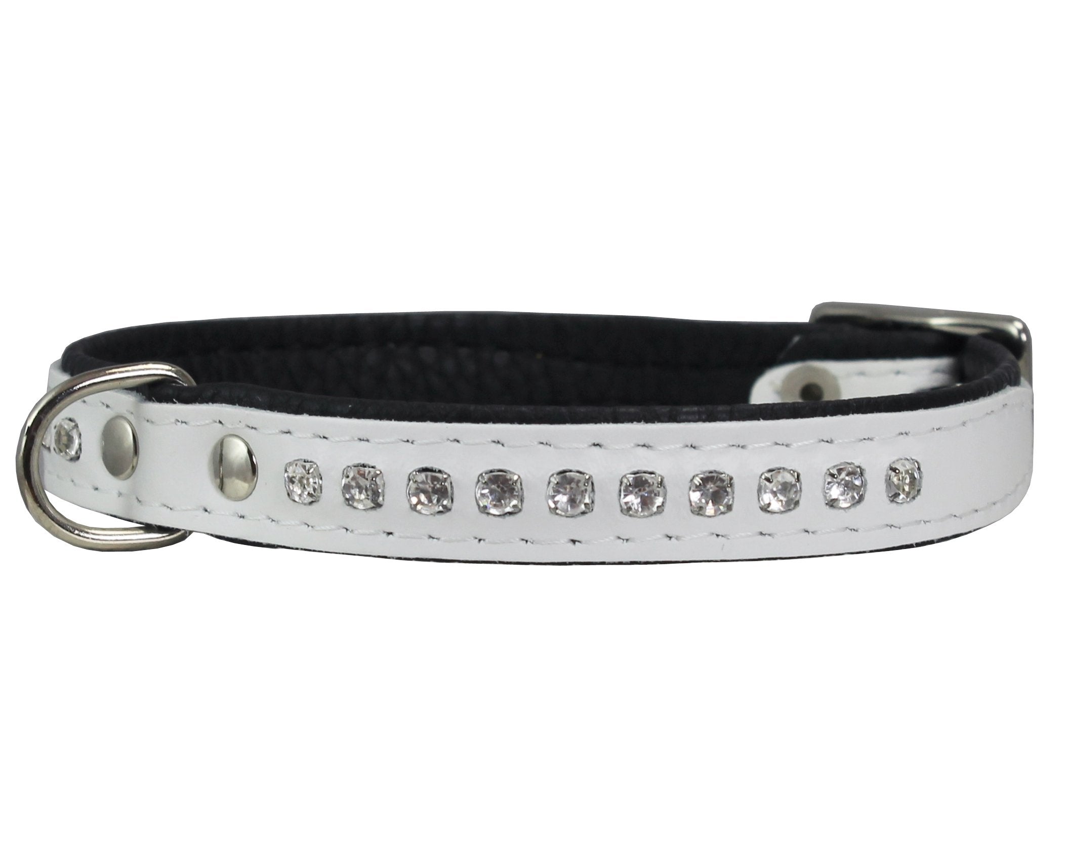 Dogs My Love Rhinestone Genuine Leather Dog Collar (White, 6.5'-8' Neck)