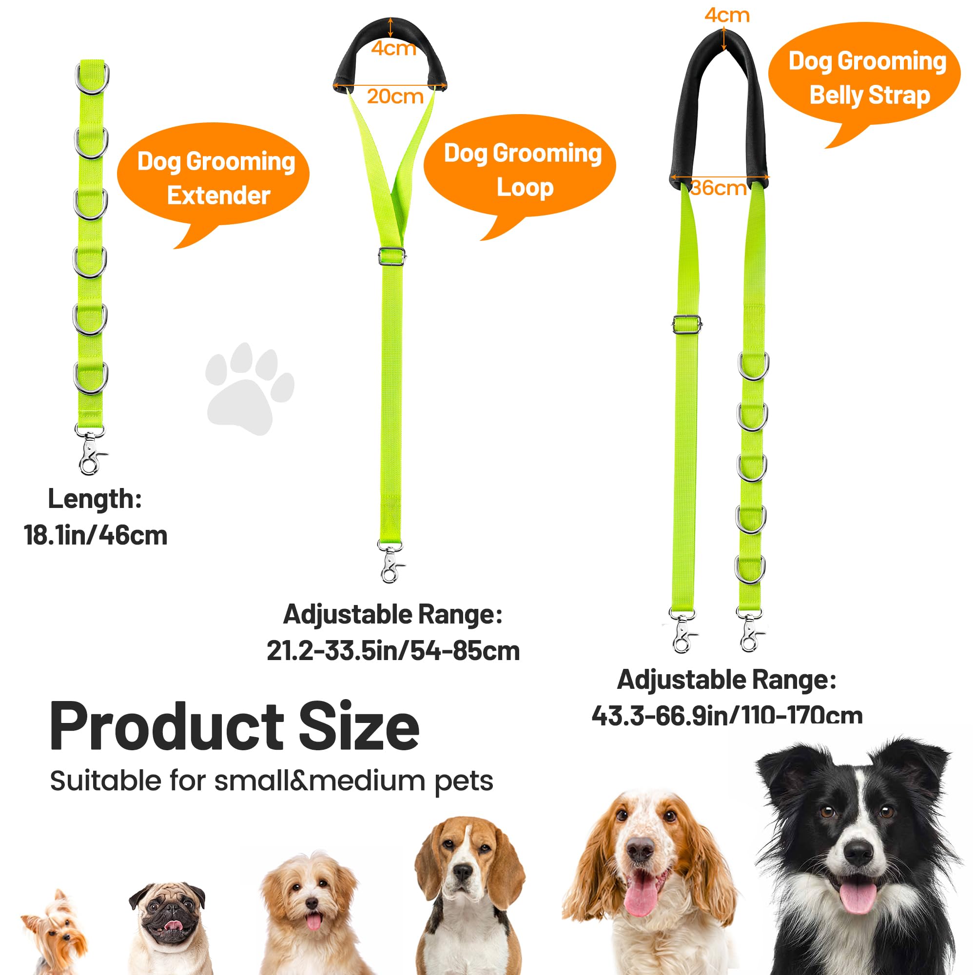Uni Pnr Dog Grooming Accessories - Belly Strap, Loops & Extension Strap For Small Dogs (Green)