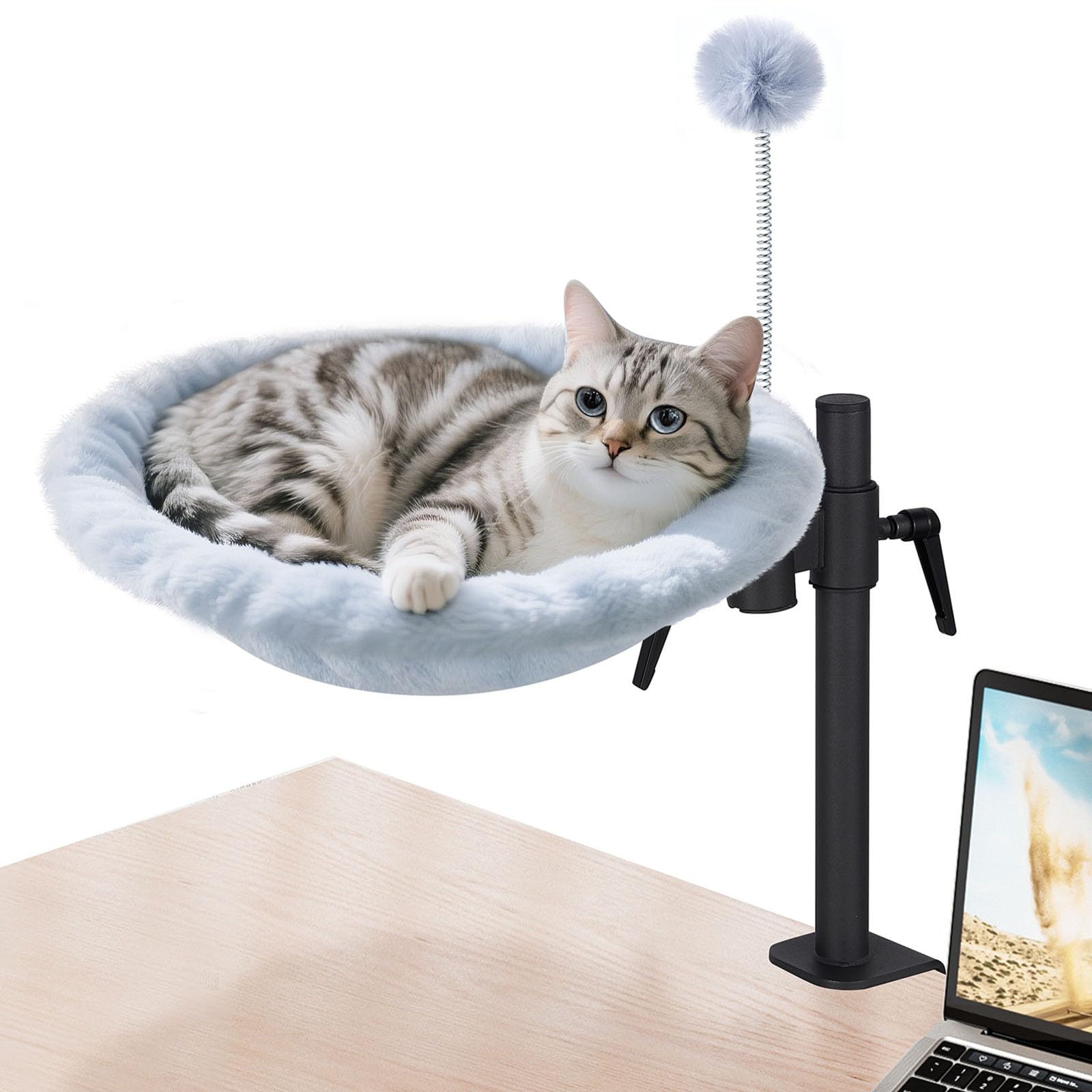 Odoland Cat Desk Bed - Summer Winter Mattresses Adjustable Height Desktop Kitten Bed Deskside Dreamer Indoor Cats Hammock With M