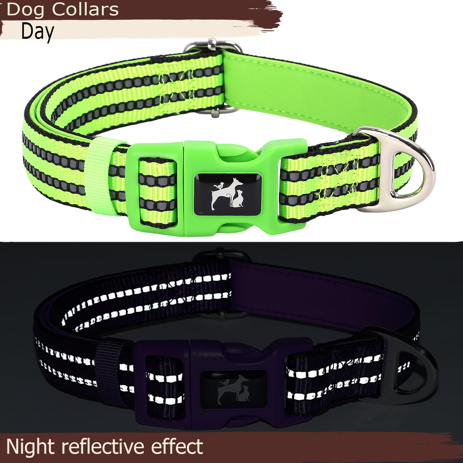 Maowuwujoz Large Dog Collar, Adjustable Reflective Nylon Pet Collar With Soft Neoprene Padded For Walking, Running, Night Safety