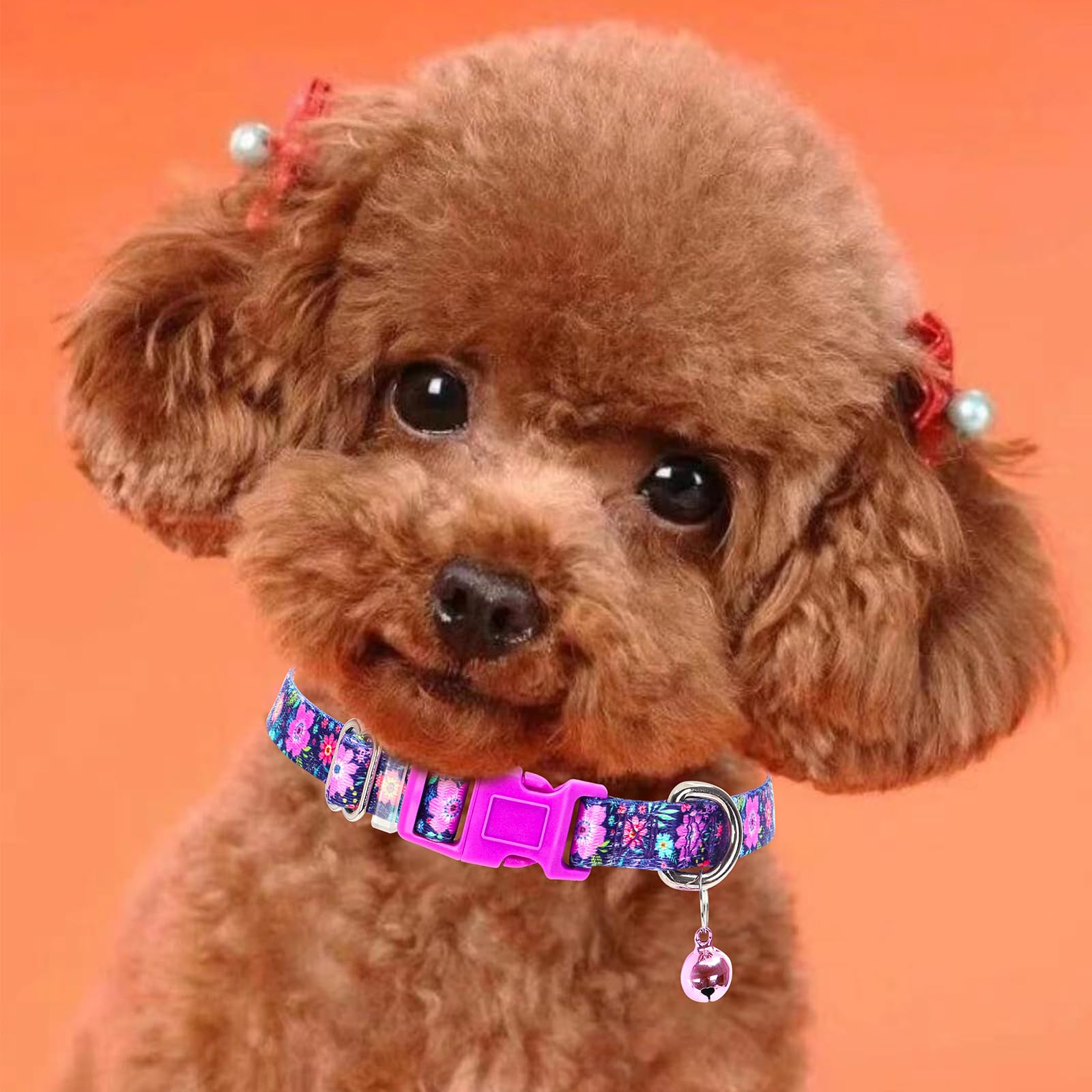 Flower Xxs Xs Dog Collar With Bell, Soft Adjustable Puppy Collar Tiny Cat Collars With Bells For Xs Small Girl And Boy Dogs Litt