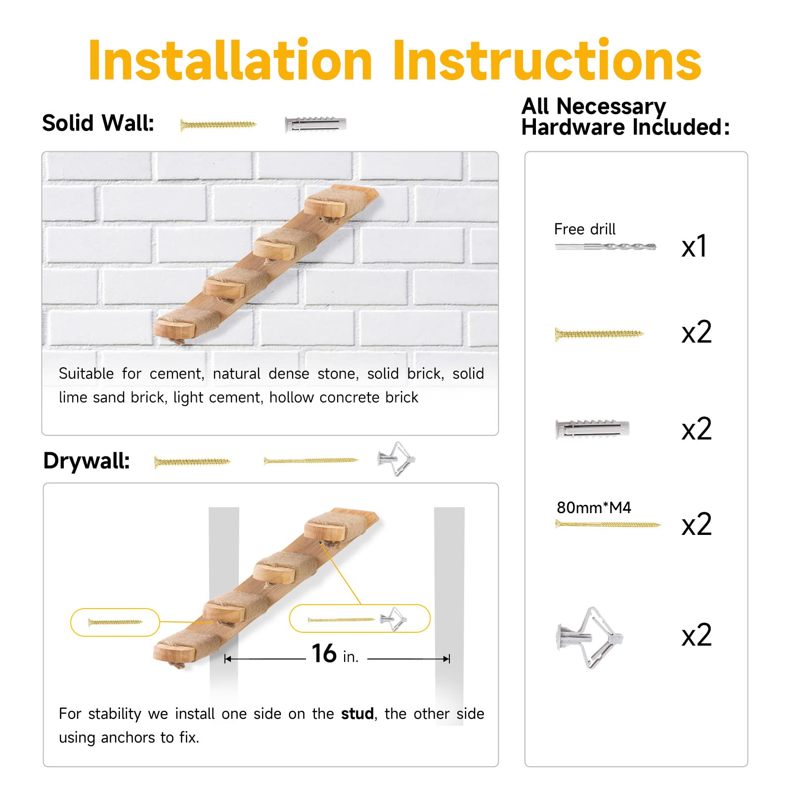 Fukumaru Cat Climbing Shelf Wall Mounted, Four Step Cat Stairway With Jute Scratching For Cats Perch Platform Supplies