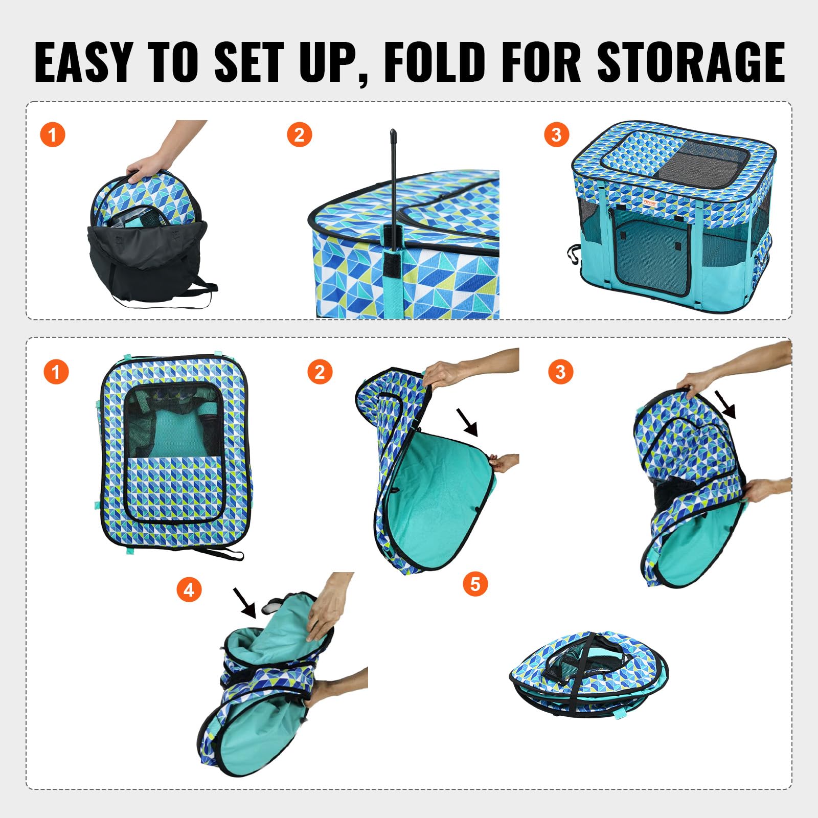 VEVOR Foldable Pet Playpen, 32 x 24 x 22 Portable Dog Playpen, Crate Kennel for Puppy, Dog, Cat, Waterproof 600D Oxford Cl