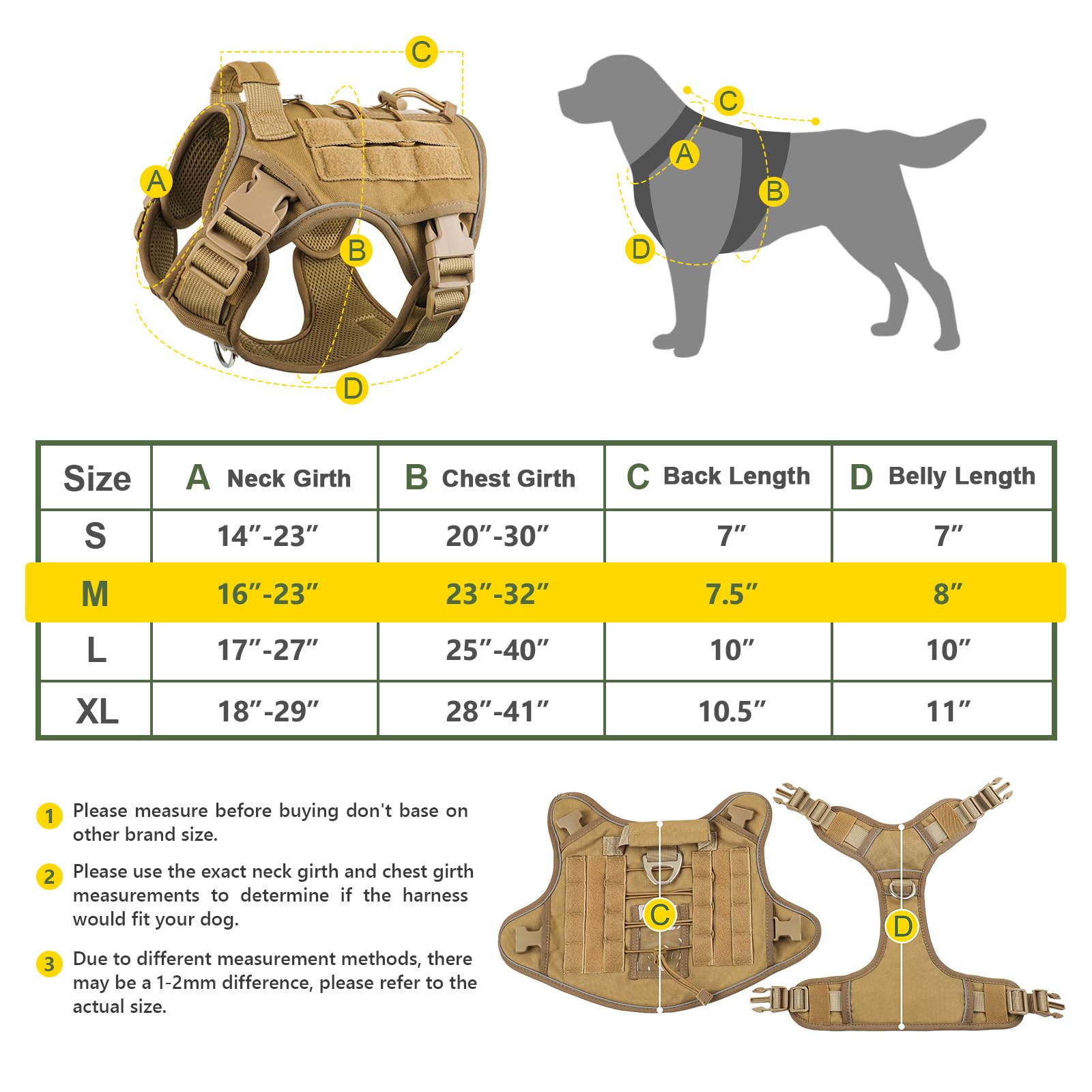 Tactical Dog Harness Vest With Handle For Large Medium Dogs No Pull Adjustable Reflective K9 Military Service Pet Harnesses For Walking Hiking Training (M)