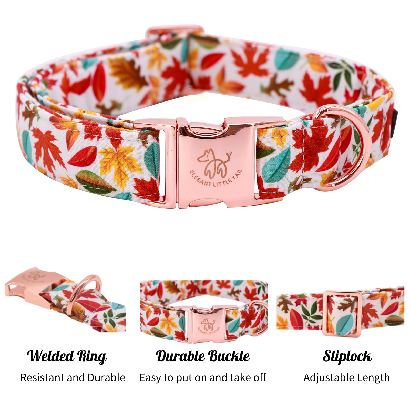 Elegant Little Tail Fall Dog Collar, Autumn Leaves Pet Collar Durable Dog Collars Male Or Female Holiday Pet Gift Adjustable Dog