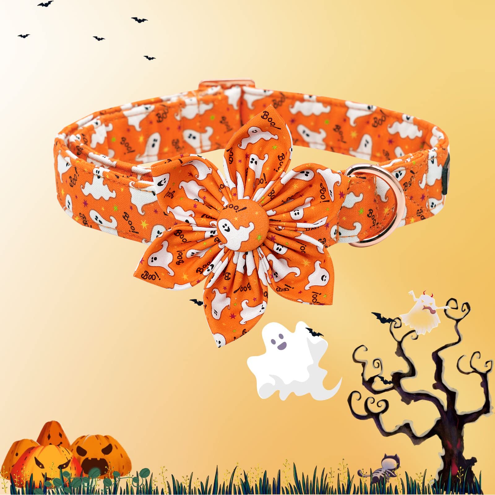 Lionheart Glory Halloween Dog Collars, Dog Collar With Flower Heavy Duty Adjustable Fall Dog Collar For X-Large Dogs Collar Flower Dog Collar Female Or Male Dog Collar